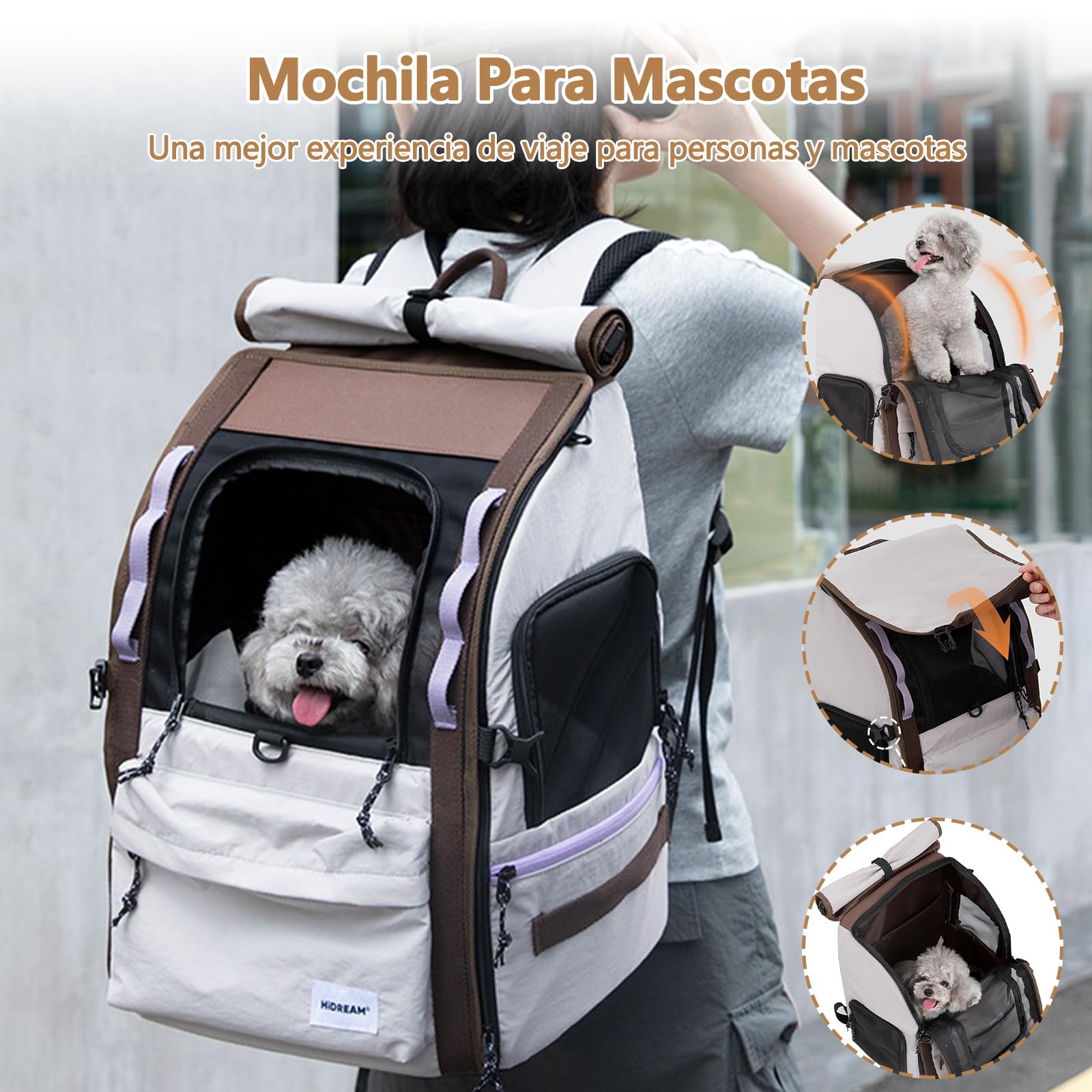 Galatée Mochila para Mascotas, Fabricada En Nailon Transpirable, con Un Diseño Estable y Gran Capacidad, Que Incluye Una Cortina Enrollable（Bolsa Gris）