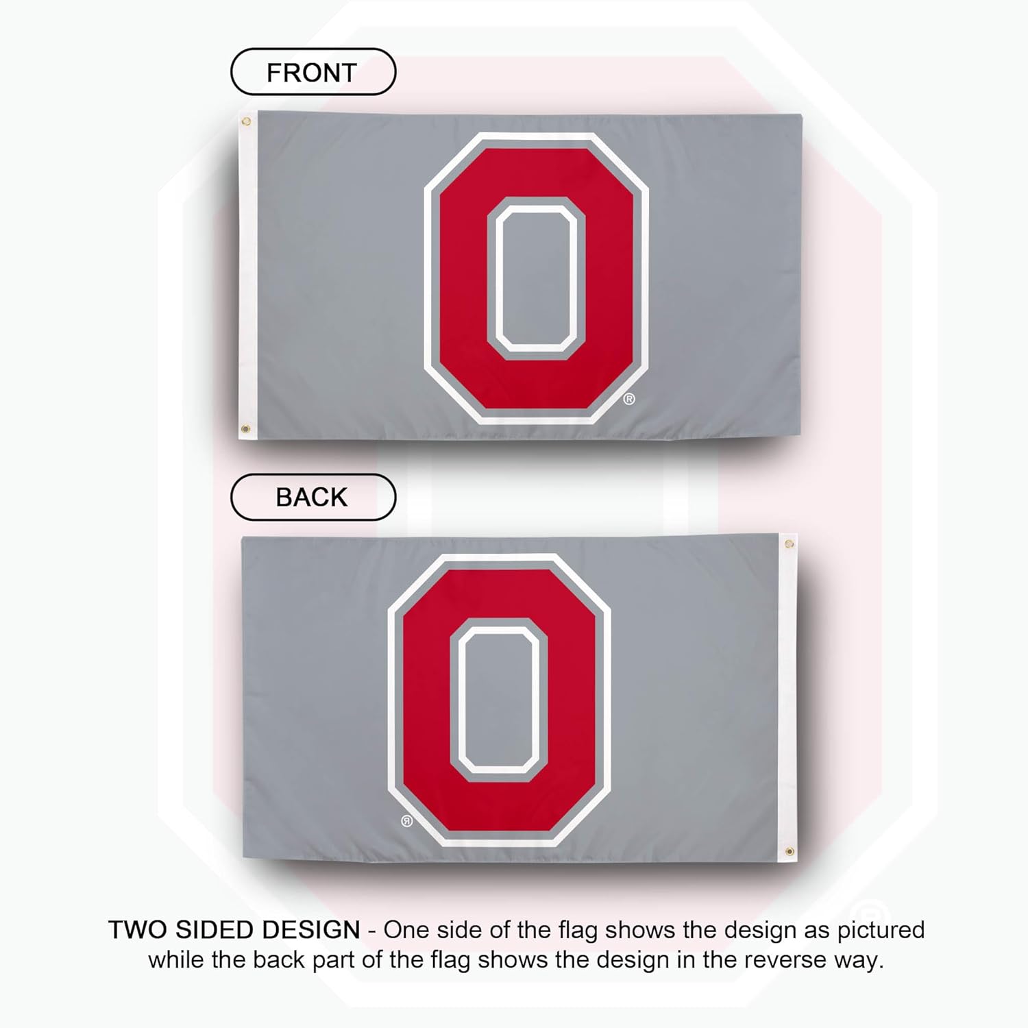 Desert Cactus Ohio State University OSU Flag - 3 x 5 Feet Buckeyes Banner, Indoor/Outdoor Durable Fabric, 100% Polyester Design (Style 4) - Image 2