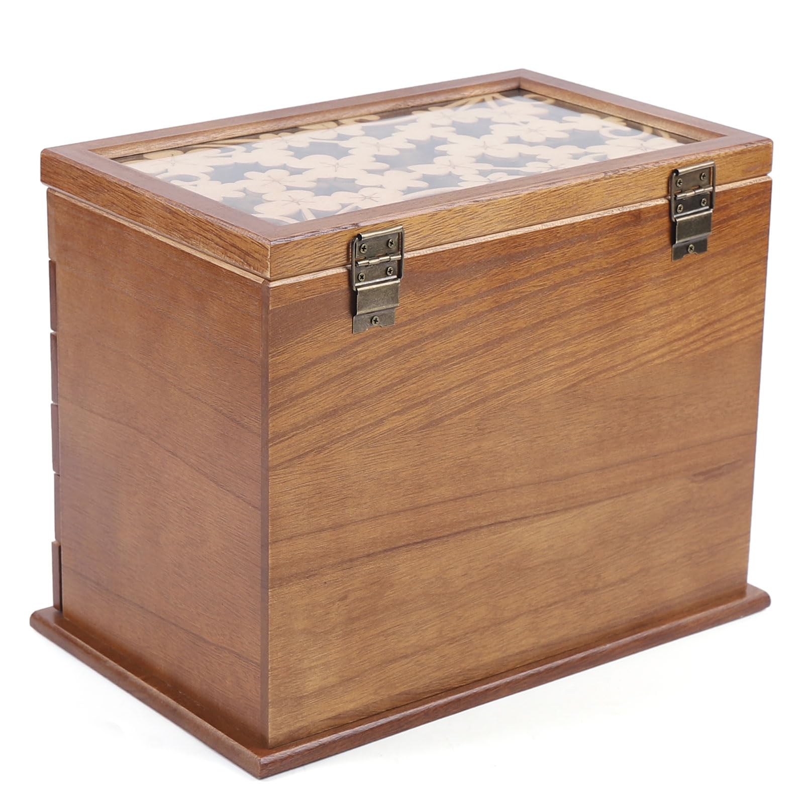 Joyero de madera, 6 niveles, joyero de madera, grande, retro, con cajón para relojes, pendientes, anillos