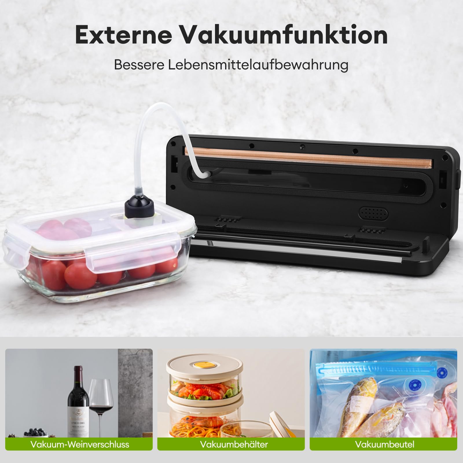 Vakuumiergerät 4-in-1 für Lebensmittel mit Pulsfunktion, Trocken & Feucht Modus