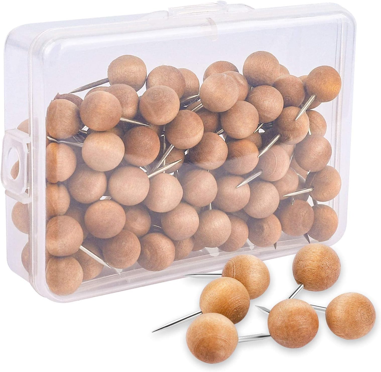 Excefore Wooden Push Pins, 100pcs Round, Walnut, Rustic, Brown