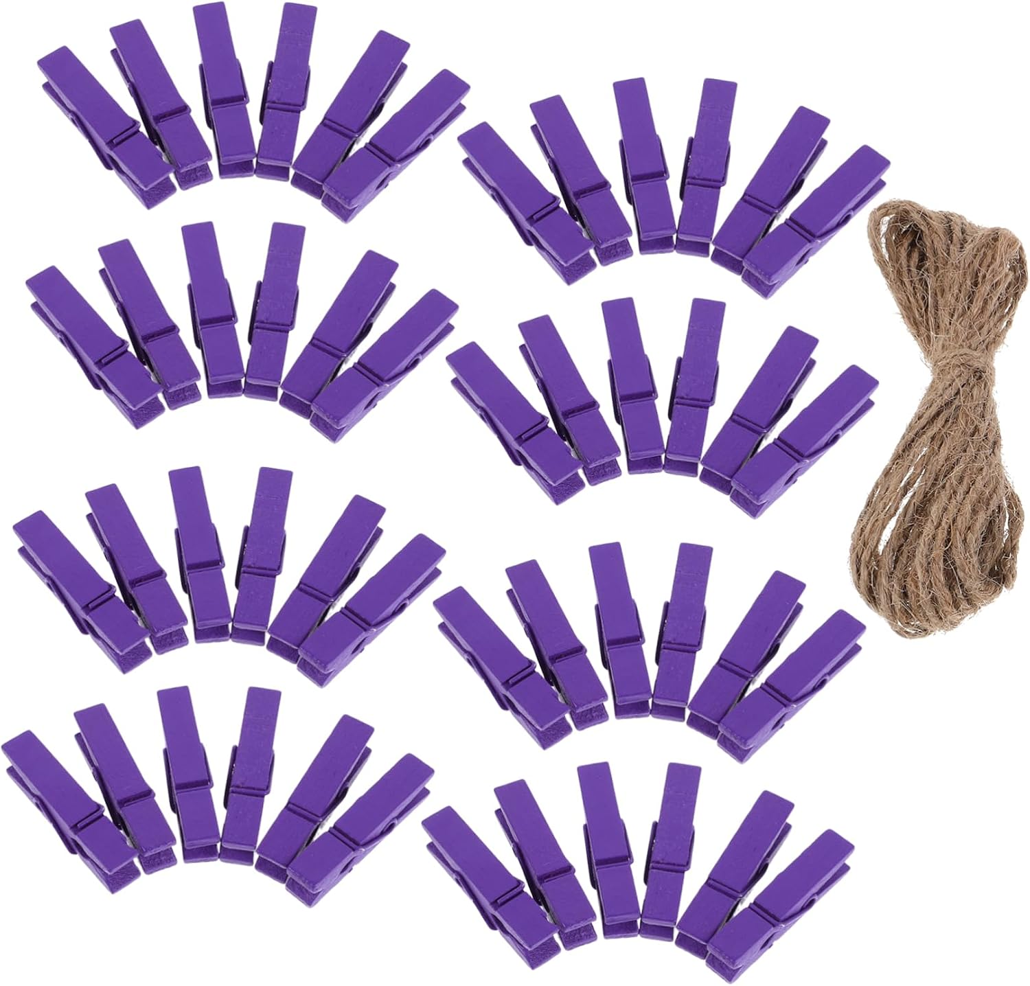 Cabilock Purple Mini Wood Hanging Clips for Photos and Cards 100pcs