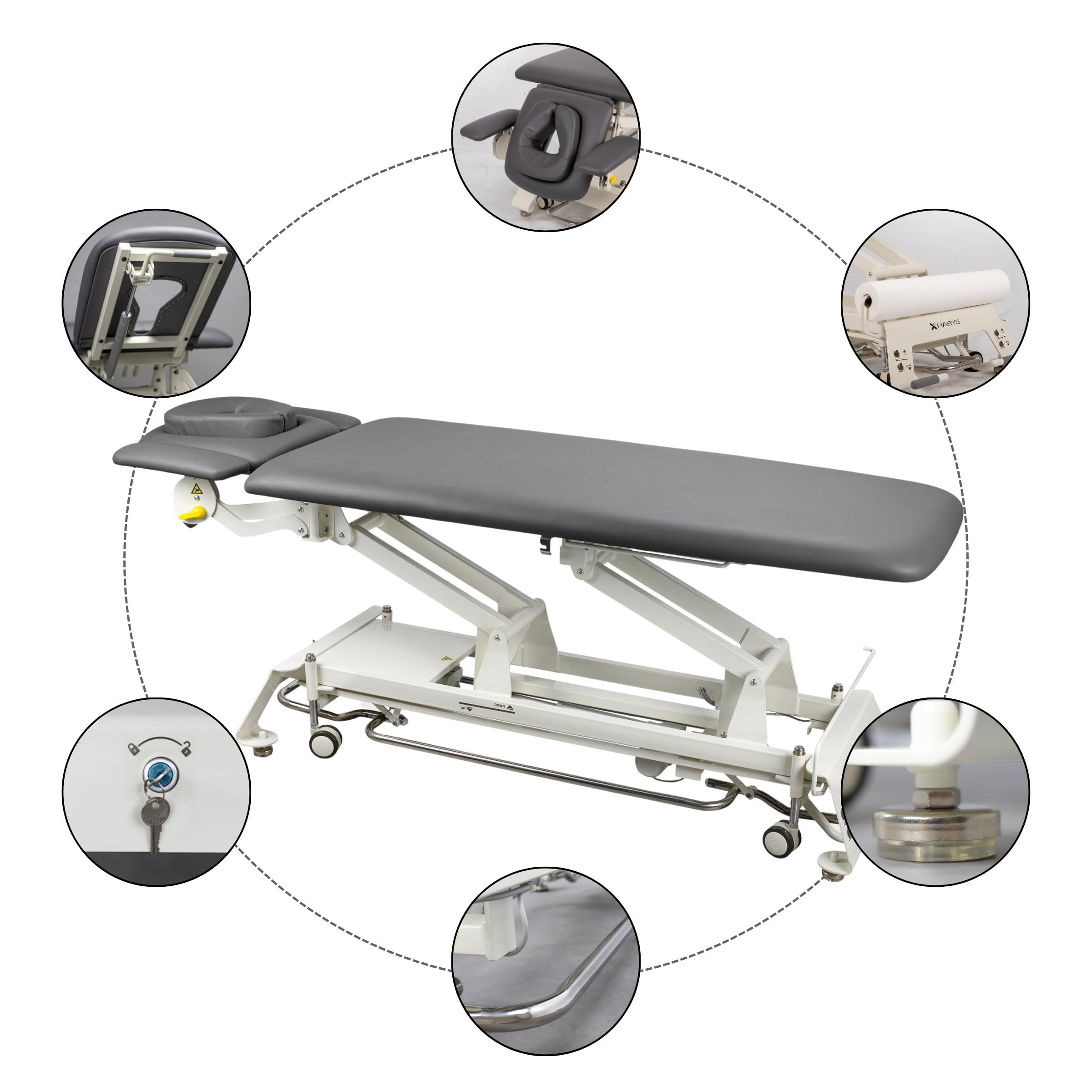 HABYS Evero V4 | Elektrische Massageliege Behandlungsliege Therapieliege Massagebank Kosmetikliege | Höhenverstellbar 198 x 68cm |Elektrisch | 4 - Segmente | MDR-Zertifizieriung | Grau