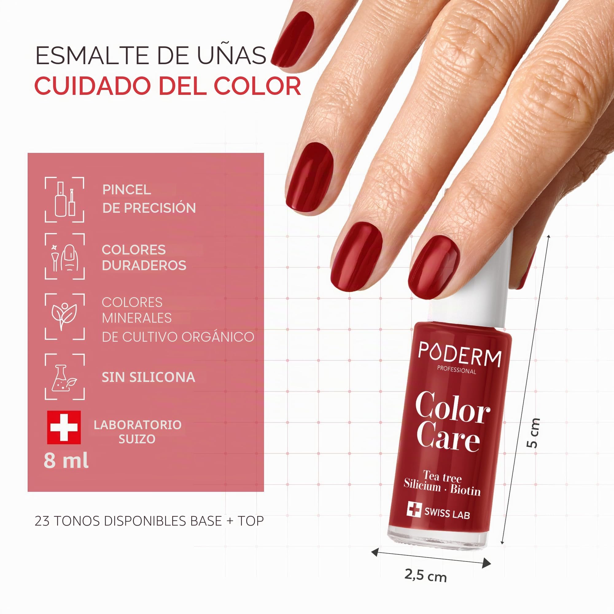 PODERM Esenciales de Esmalte de Uñas Vital Colors con Árbol de Té - Fabricado en Suiza | Antifúngico con Aceite de Árbol de Té, Silicio y Biotina | Repara y Disimula Uñas Amarillas y Dañadas