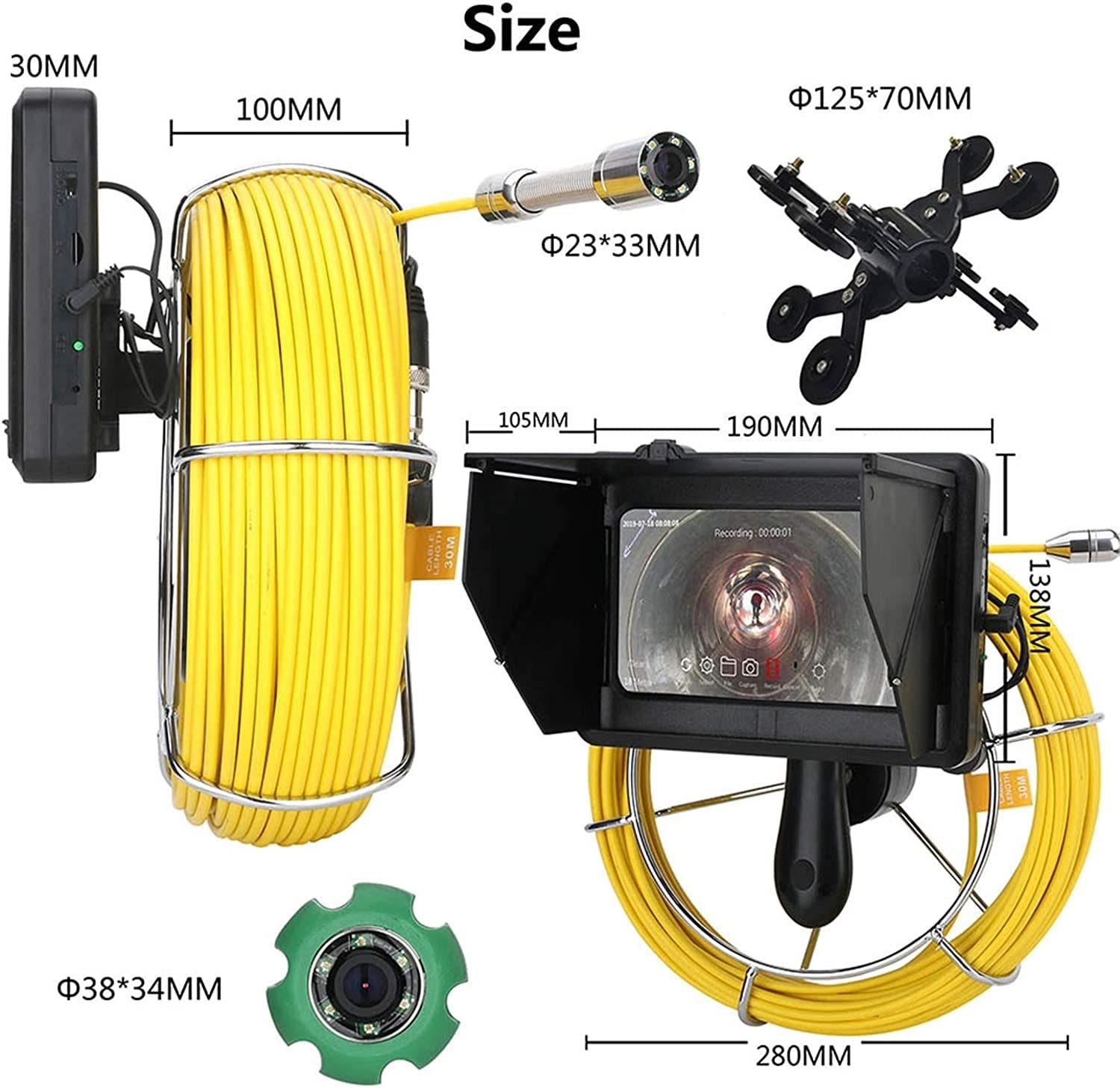 Endoskopy techniczne Kamera inspekcyjna z licznikiem licznika odpływu kamera kanalizacyjna rurociąg przemysłowy endoskop 7-calowy monitor diagnostyczne (Size : 10m)