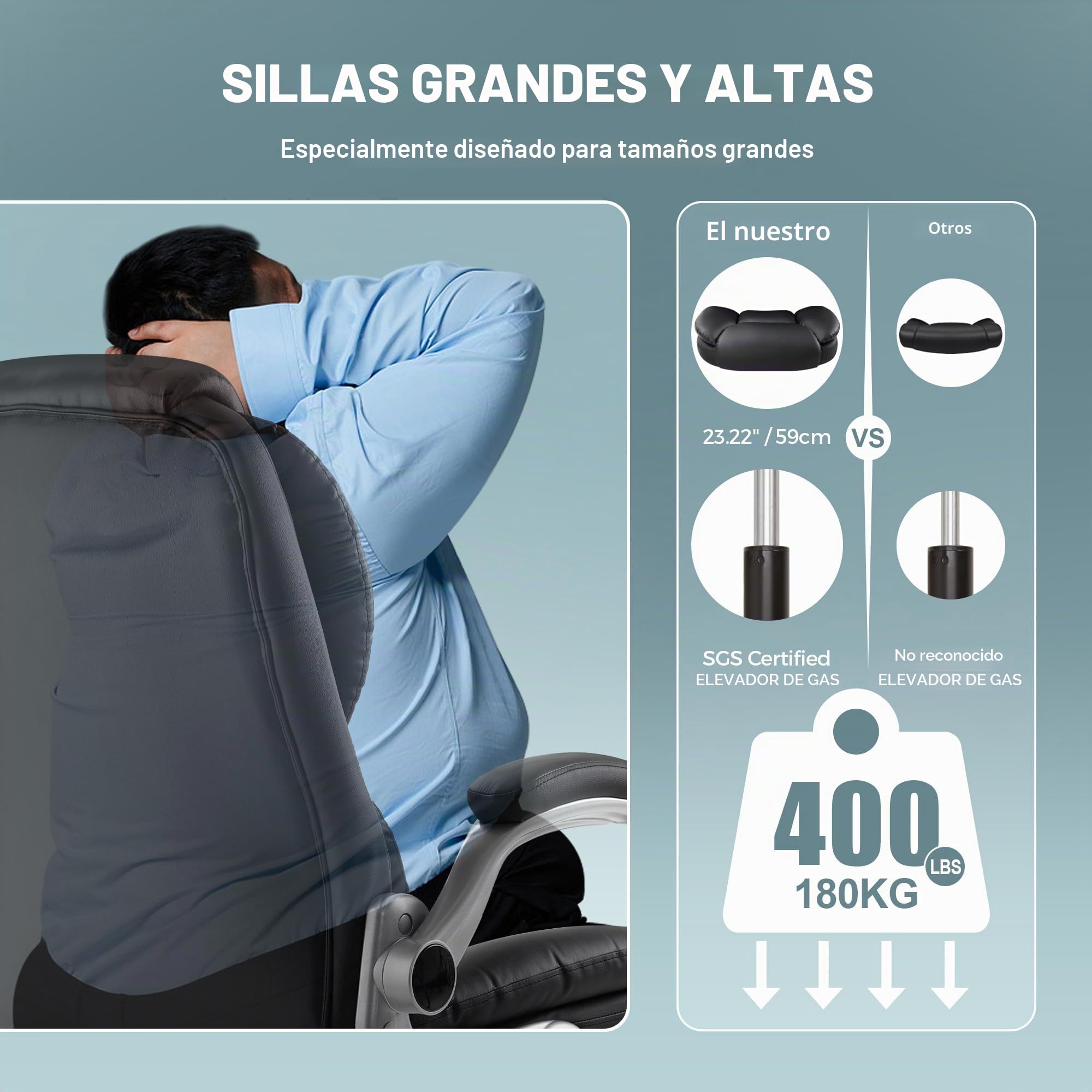IWMH Silla de Oficina para Personas con Sobrepeso Ergonómica Silla Escritorio Silla Resistente para Ordenador Silla Giratoria con Altura Ajustable Reposabrazos Abatibles Cojín del Asiento Acolchado