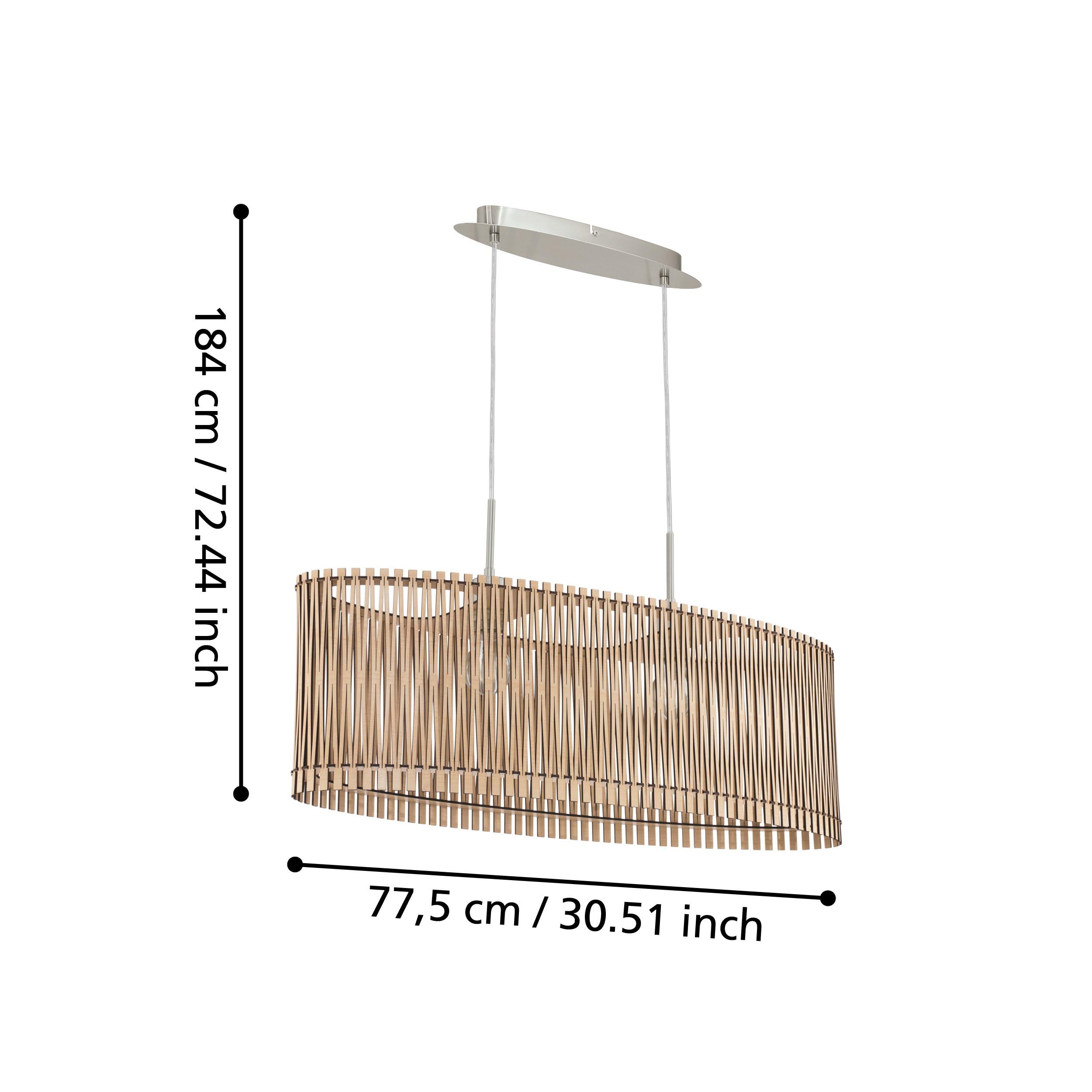 Eglo lampada a sospensione Sendero, lampada Boho, lampada a sospensione in | acciaio nichel opaco, legno acero, lampada da pranzo naturale, lampada da soggiorno sospesa con portalampada E27, 77,5 cm