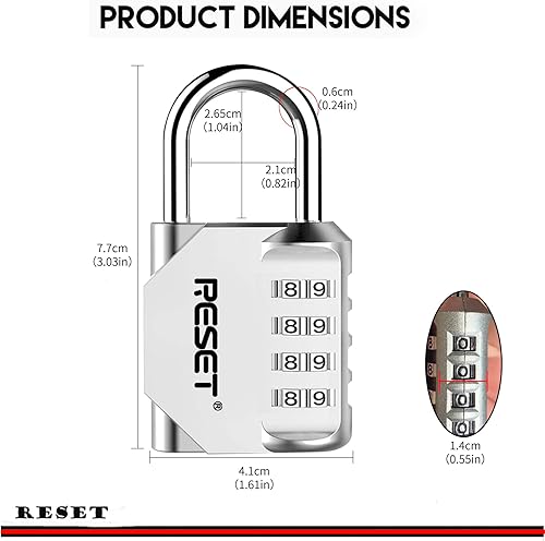 Miniatura 2 de RESET -060 - Candado de combinación de 4 dígitos para exteriores, para escuela, gimnasio, deportes, casillero, valla, caja de herramientas, puerta,