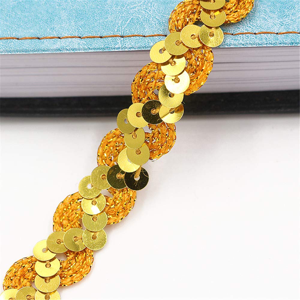 5 Meters Länge 1,5 cm Breite Glitzer Farbiges Paillettenband Borten Rolle Paillettenbesatz Applikation Paillettenborte Hologramm Metallic Pailletten Besatz Aus Stoff Glänzende Paillettenbänder,R-Gold