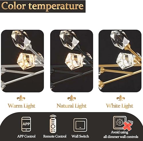 Miniatura 5 de Flashing God Candelabros Sputnik - Moderno cristal, lámpara de araña dorada de 9 luces para comedor, accesorios de iluminación de cocina