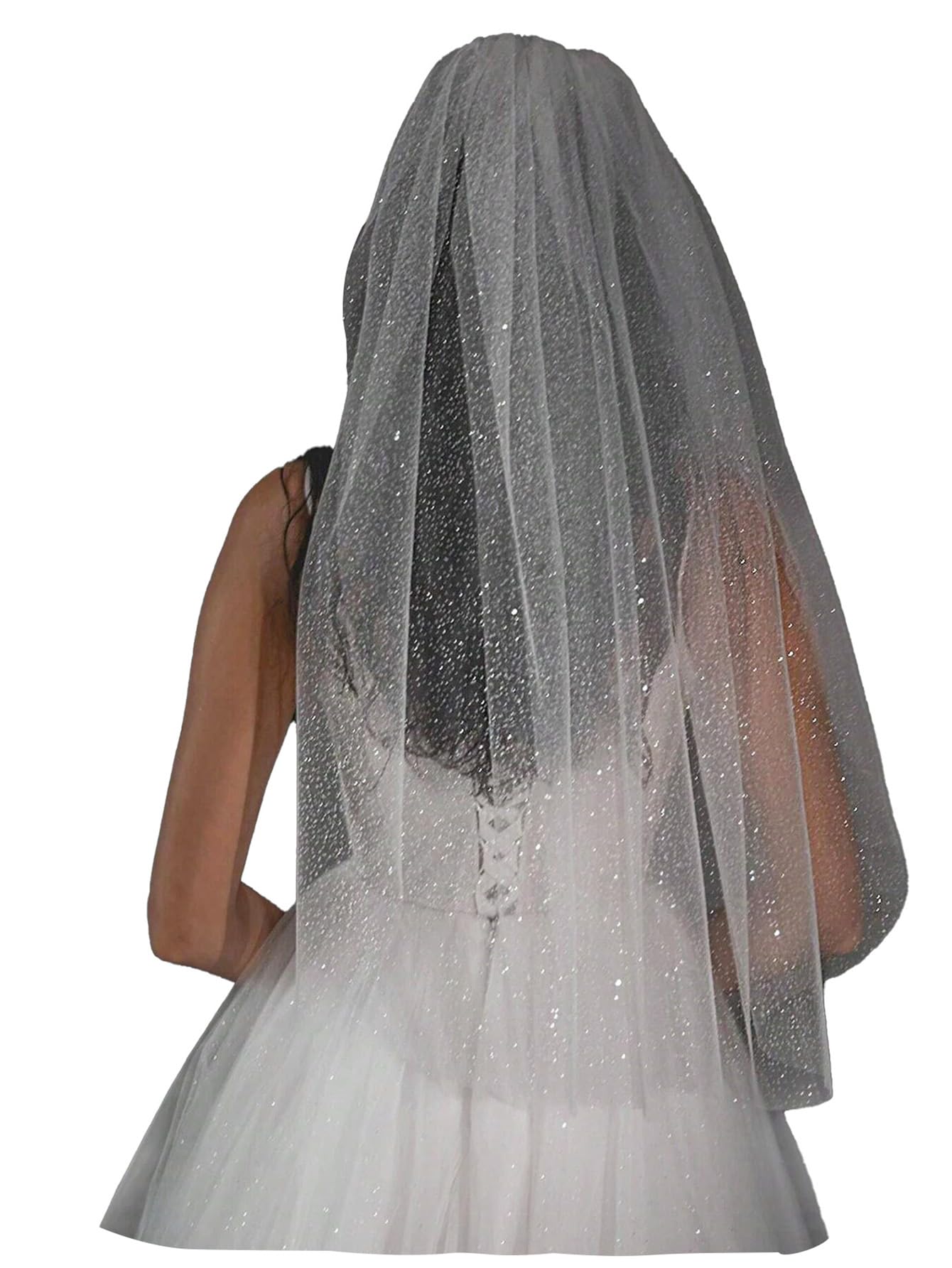 Muiltvoe Short Glitter Wedding Bridal Veil with Metal Comb for Bride