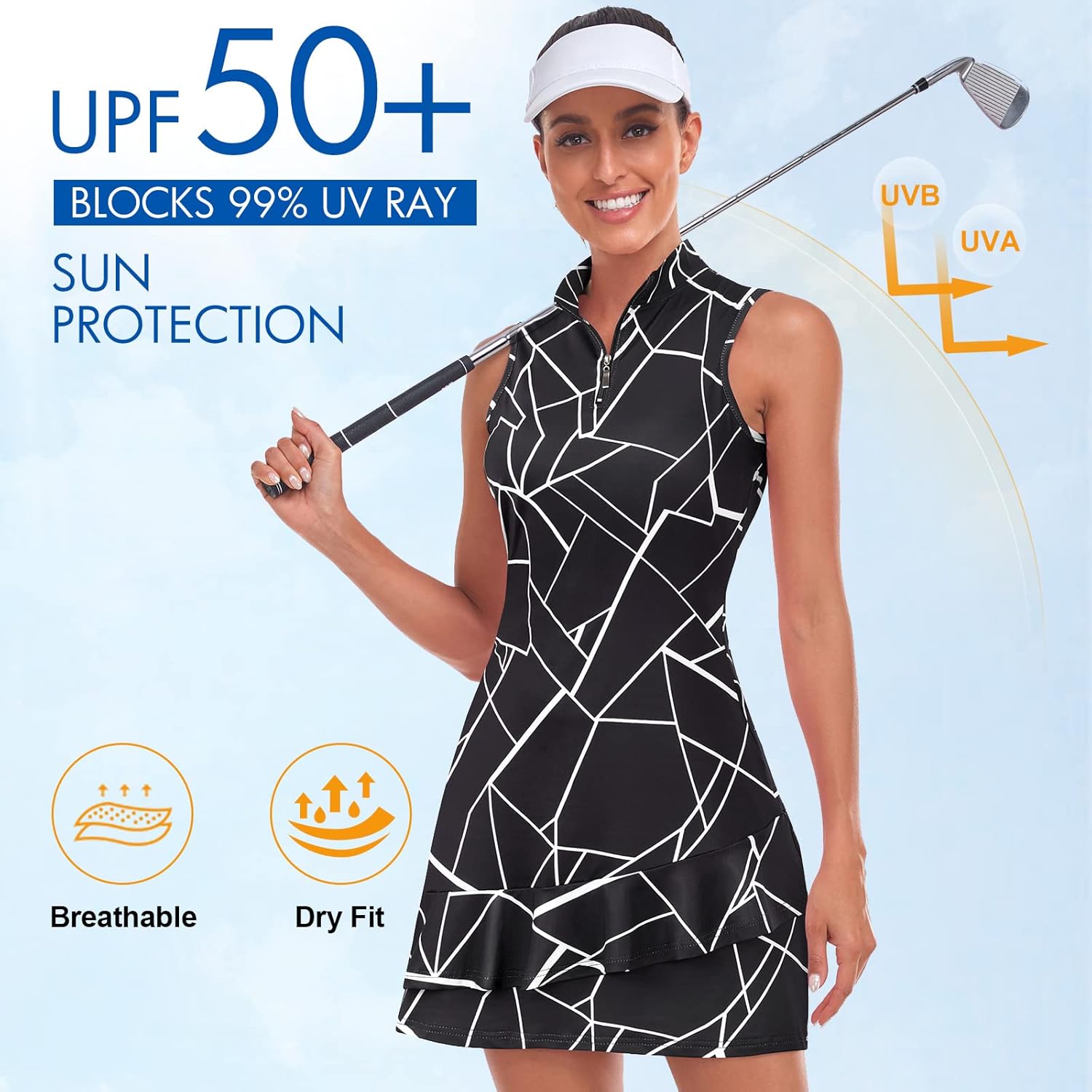 Viracy Tennis Dress for Women Sleeveless Golf Dresses with Shorts and Pockets Ruffle Zip Up Stand Collar Golf Outfits - Image 3