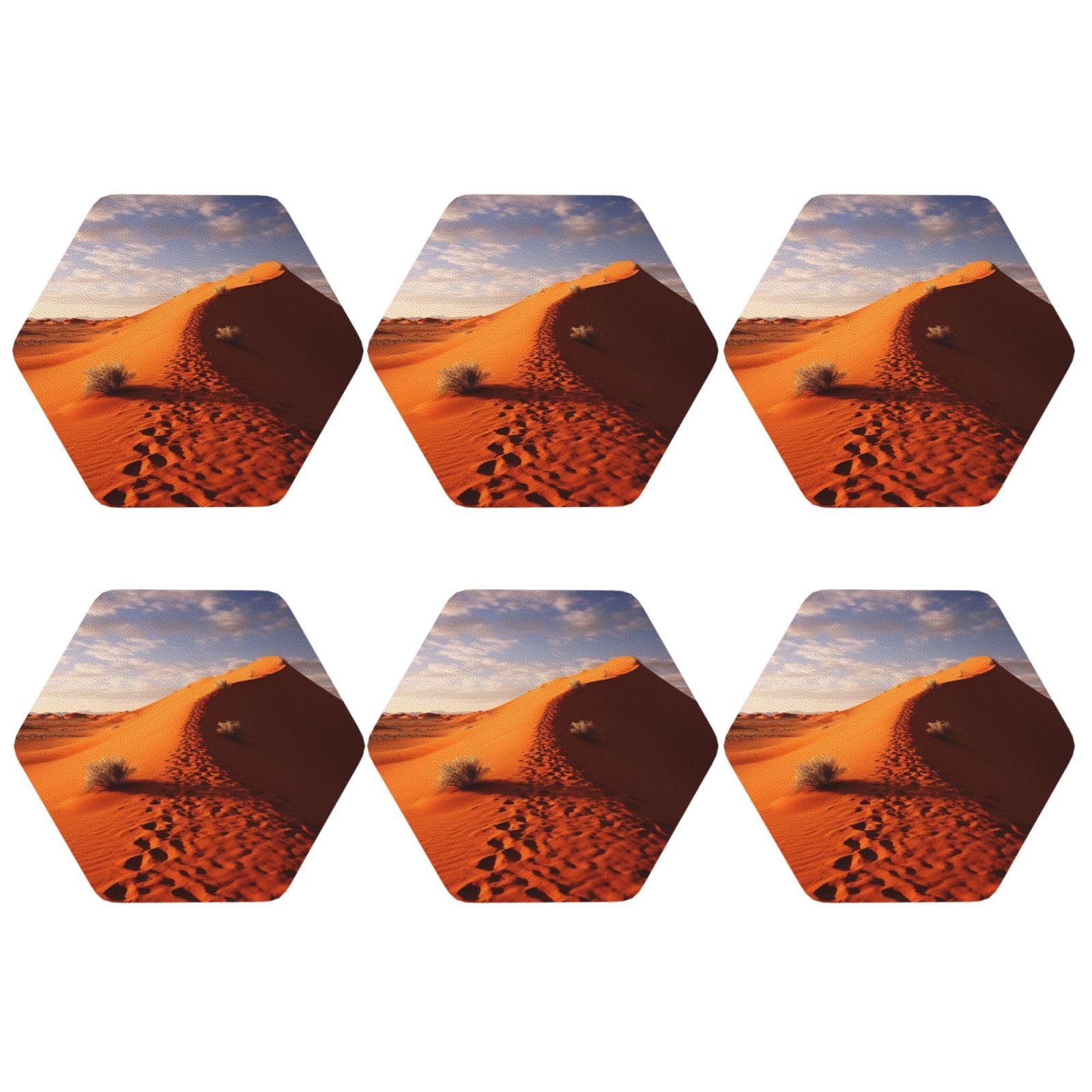 6pcs Leather Coasters for Drinks, Desert Drink Coasters for Tabletop Protection, 4" Cup Coasters for Coffee Table Decor, Non-Slip Drinking Cup Mat for Hot Or Cold Drink