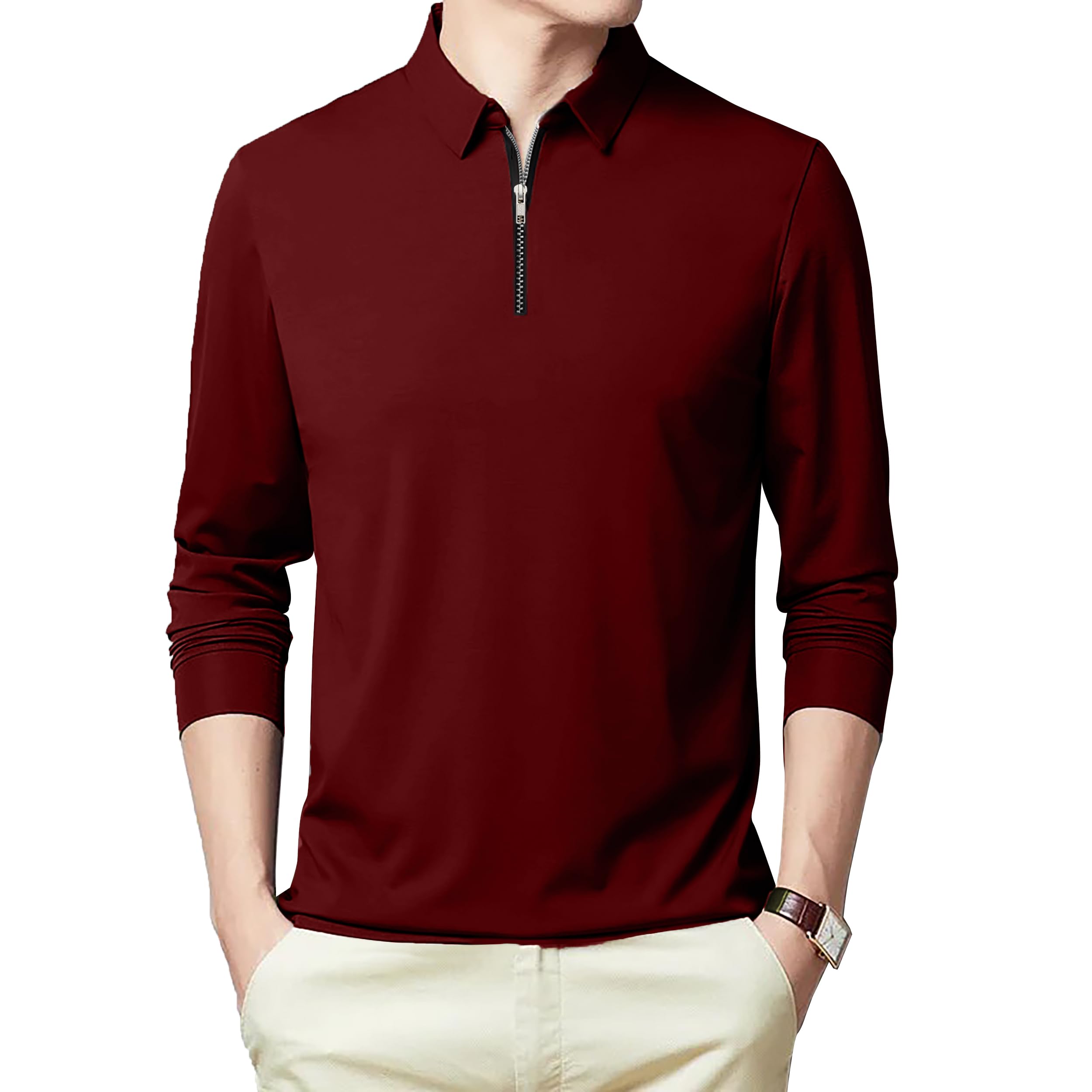 JUGULAR Mens Cotton Full Sleeve Regular Polo Neck T-Shirt (in, Alpha, L, Regular, Rust) (B0DHRHPTQX) Amazon Price History, Amazon Price Tracker