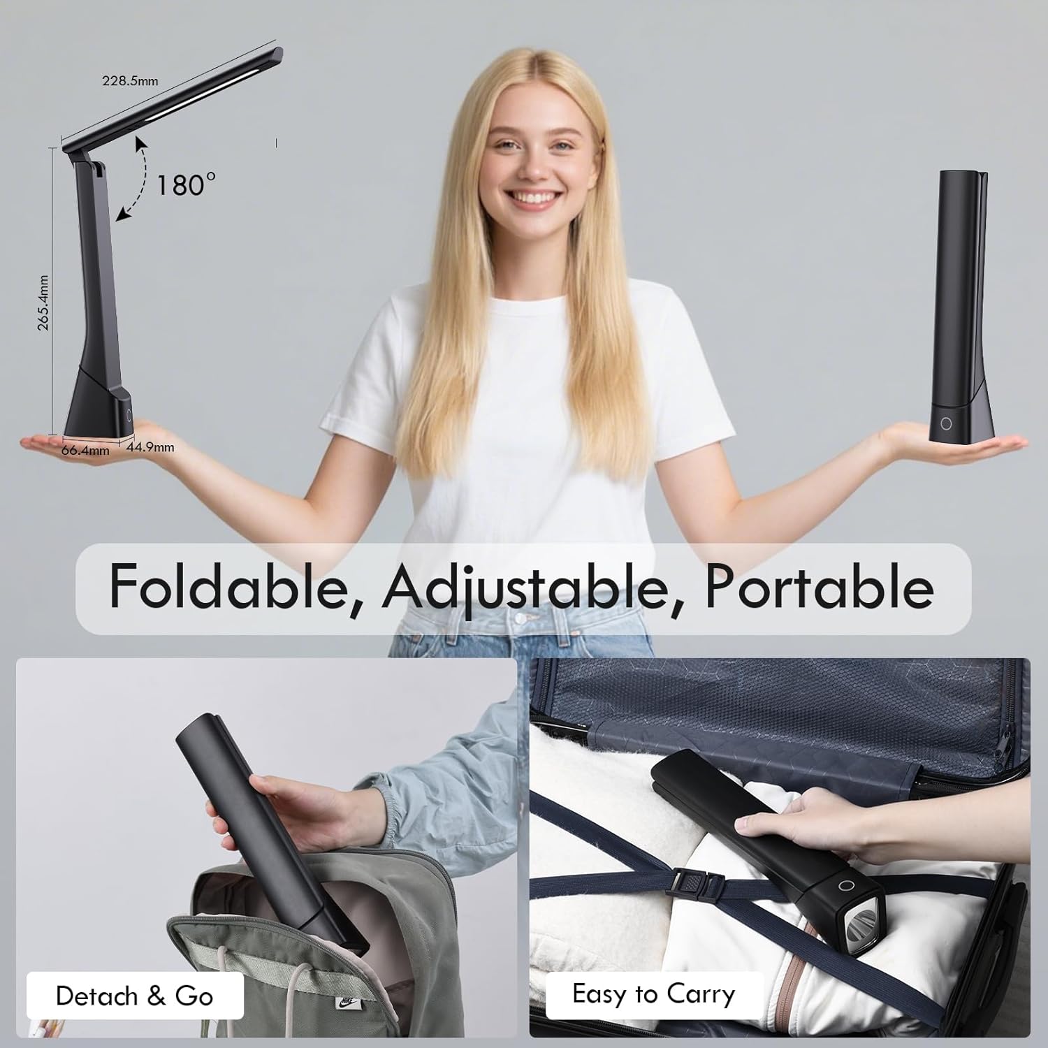 WILIT Rechargeable LED Desk Lamp with Torch Light for Office Home,Cordless Battery Operated Table Lamp with 3 Colors Dimmble Stepless,Eye-Caring Desk Light,Touch Control Lamp for Camping Reading Study - Image 6