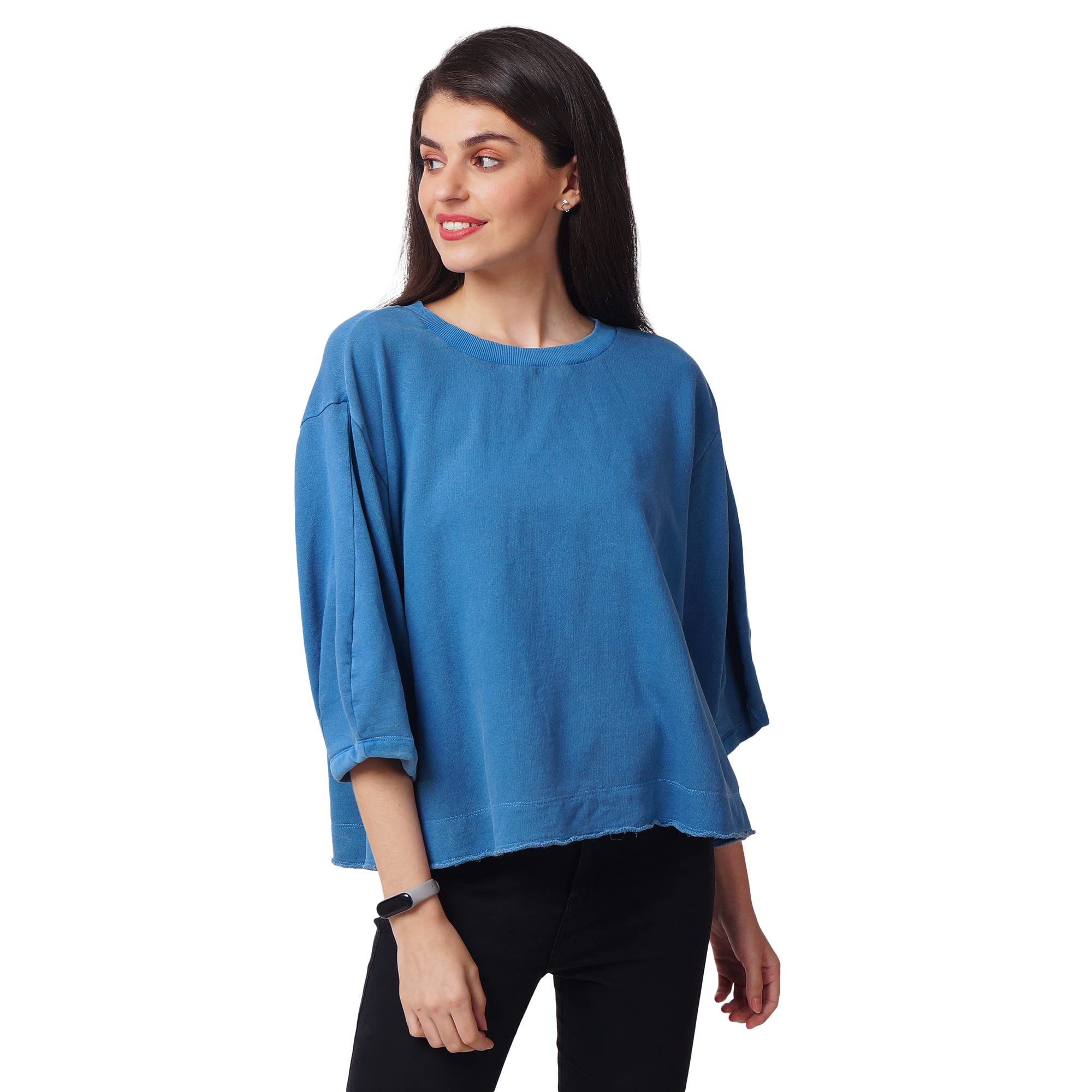 SELFYSWomen Cotton Solid Tops, Round Neck Top for Girls, Stylish Casual for Girl/Ladies, Western Tees, Comfortable for Office, College & Everyday Use