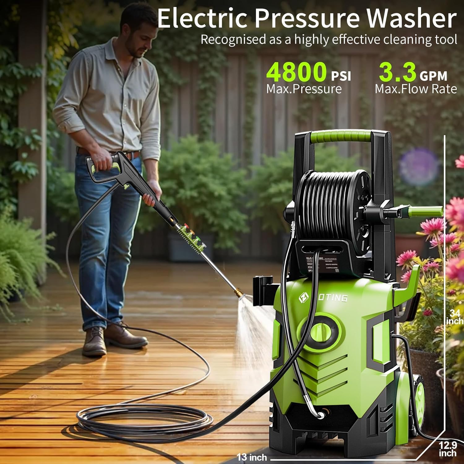 2026NEW Pressure Power Washer 4500PSI with 4 Quick Connect Nozzles, Inlet Hose & Filter, Foam Cannon for Cars/Fences/Driveways/Patios/Home Cleaning,34" X 13" X 13"