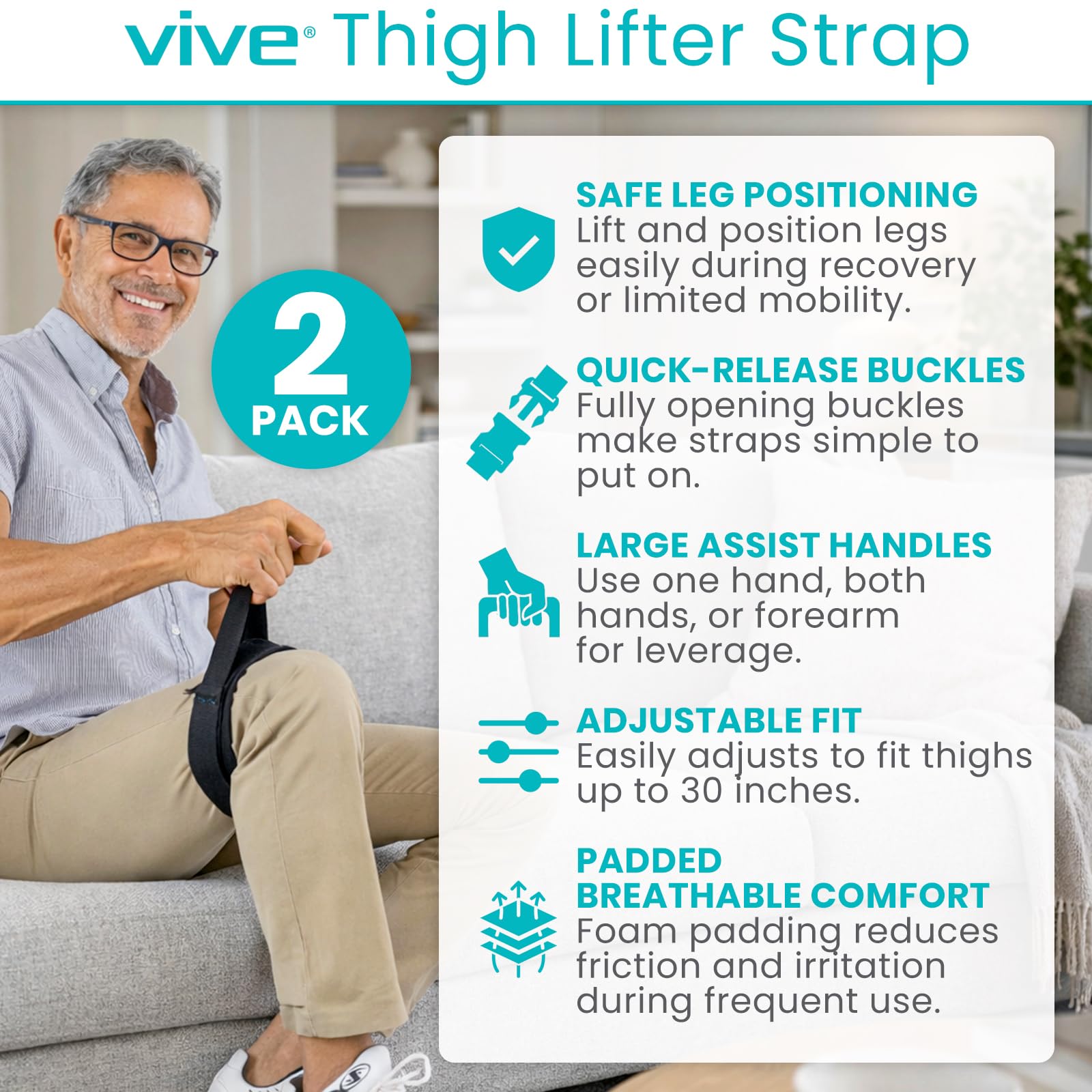 Cinghia per sollevatore per gambe Supporto per il paziente Cinghia per sollevatore per coscia Fascia per sollevamento gambe Dispositivo di mobilità per anziani disabili Assistenza sanitaria limitata