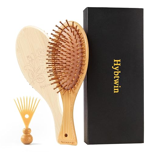 Hybtwin Cepillos de cabello para mujeres y cepillo de pelo de bambú natural para masajear el cuero cabelludo, cepillo de pelo de cerdas suaves para