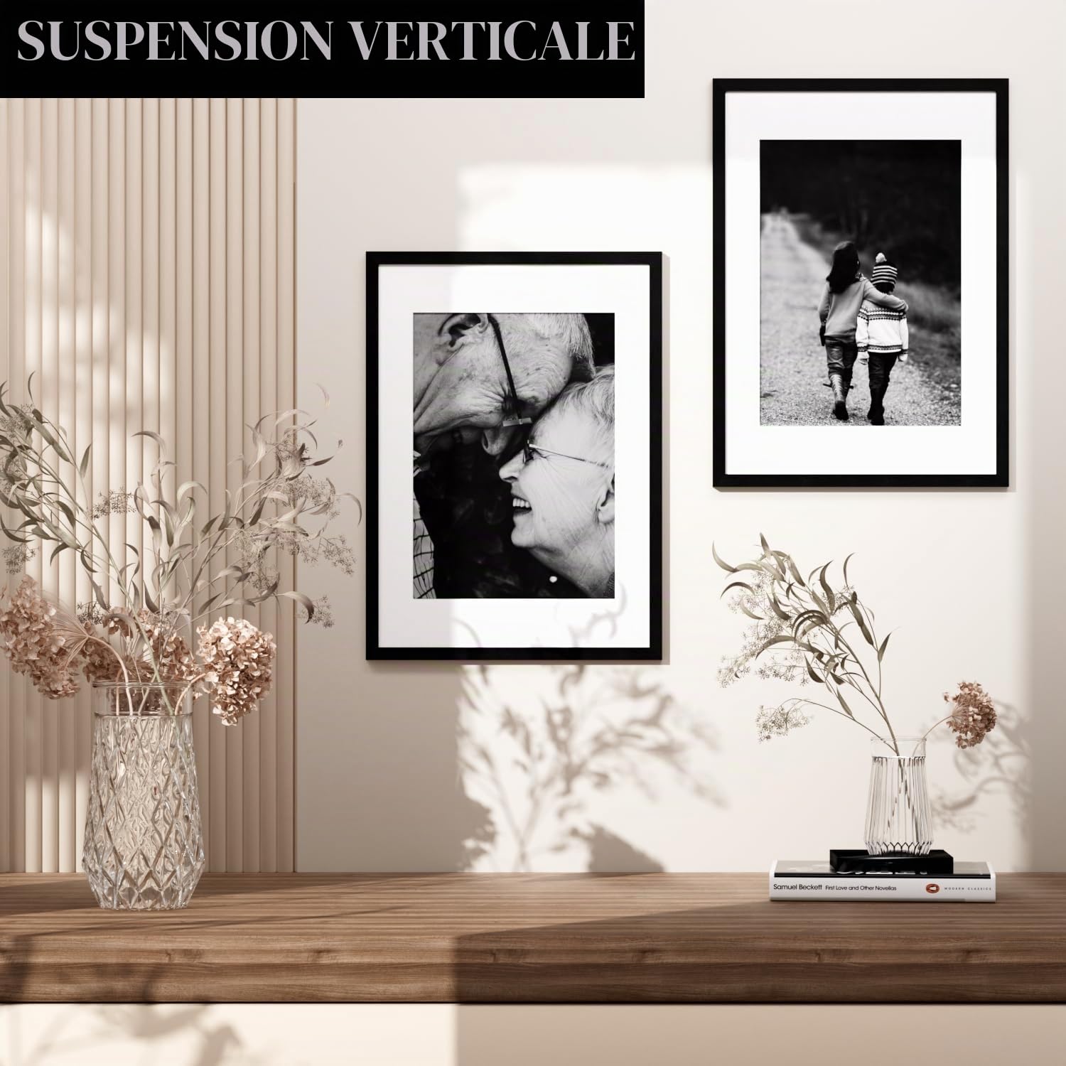 Lot de 2 cadres photo 40 x 60 cm avec passe-partout A3, cadre photo noir avec façade en plexiglas sûr
