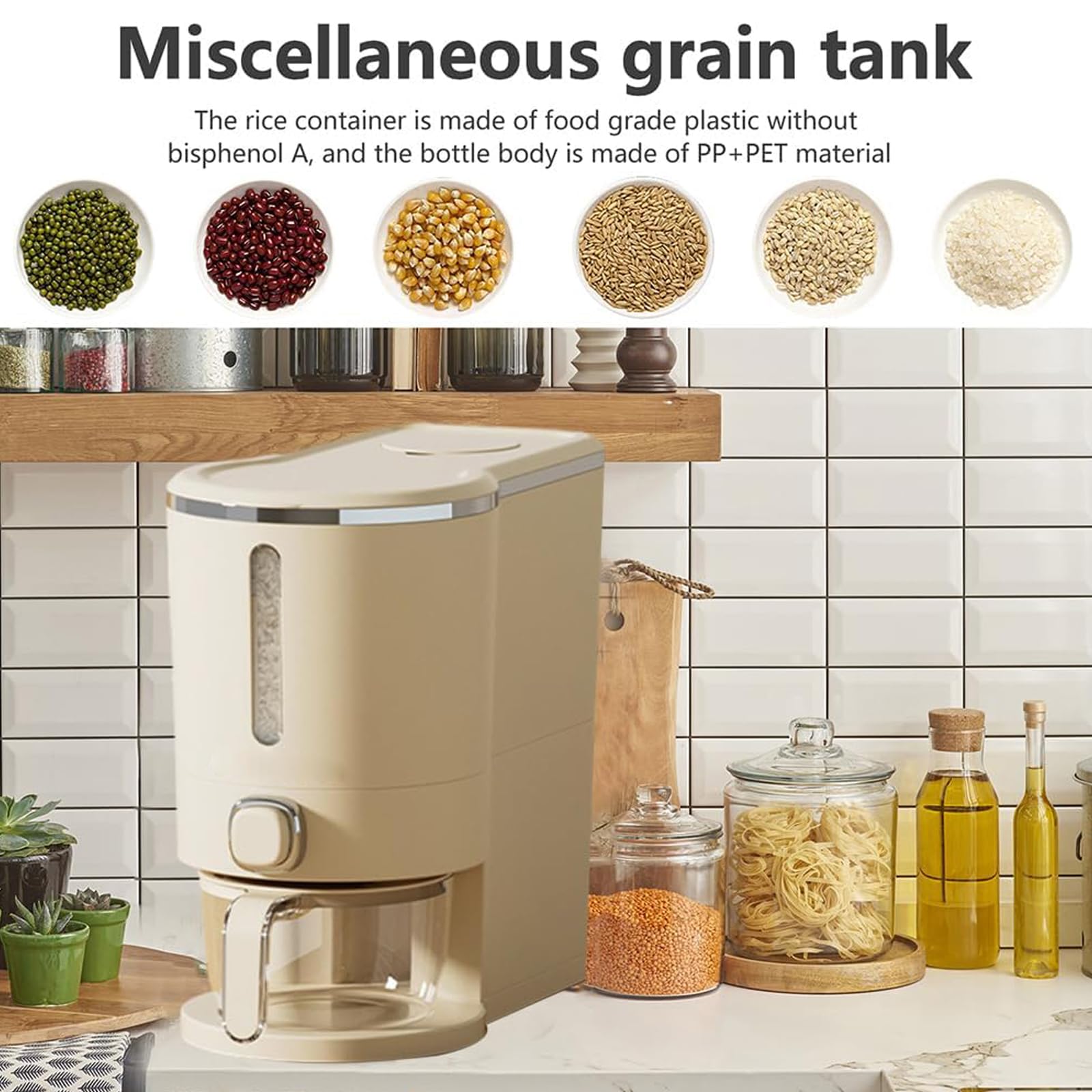 Dispensador de Arroz 10kg, Contenedor Hermético para Alimentos con Taza Medidora, Sin BPA, Recipiente Antihumedad para Arroz, Cereales, Judías, Avena y Organización de Cocina