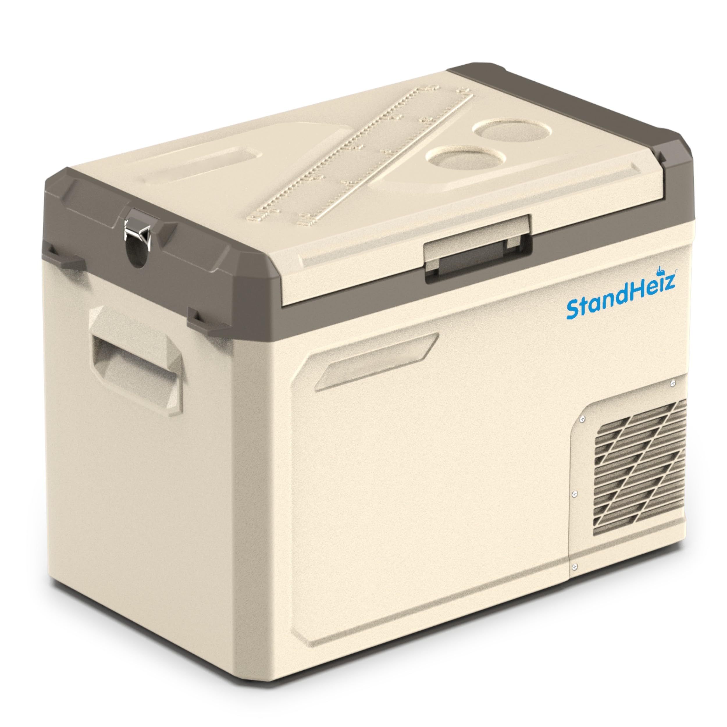 Kompressor Kühlbox 40L – Mini Kühlschrank mit App-Steuerung & ECO-Modus, 12V/24V/230V für Auto, Camping, Wohnmobil & LKW, Gefrierfunktion bis -20°C, Beige-Braun