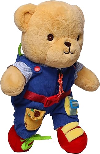 Miniatura 7 de Bambini Planet Dress-a-Bear - Juguete educativo de oso de peluche Montessori con cremallera, botón, hebilla, cordones y muchos más ejercicios de