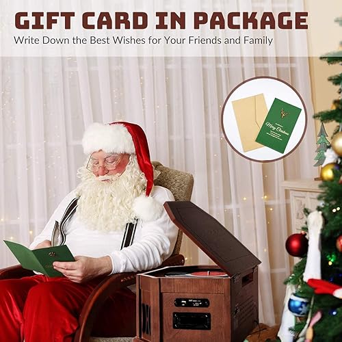 Miniatura 7 de ORCC Tocadiscos 10 en 1, tocadiscos nostálgicos para discos de vinilo con Bluetooth, 2 altavoces integrados, CD, cassette, radio AMFM, USB, ranura