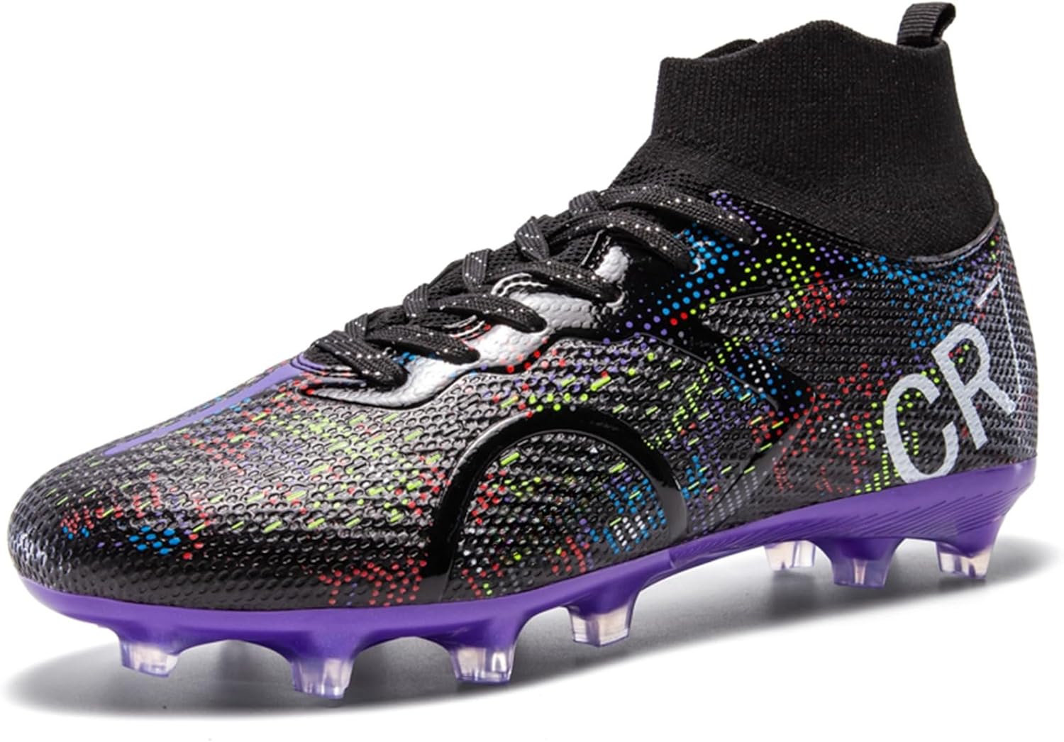 Men's High-Top Soccer Shoes, Breathable Upper Cleated Shoes with Long Studs for Soccer Play & Training