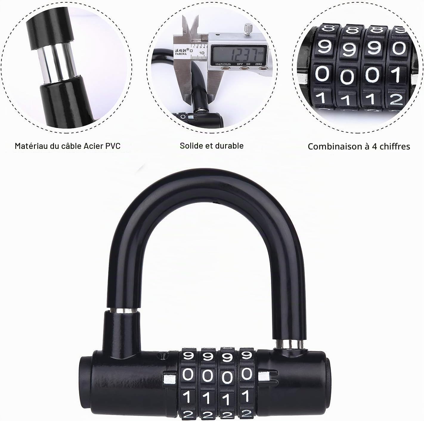 Antivol Velo Antivol Moto, Chaînes Antivol Haute sécurité avec 4 clés, 100/12cm Longueur Antivol de moto Chaîne 10mm Dia avec Cadenas à Combinaison