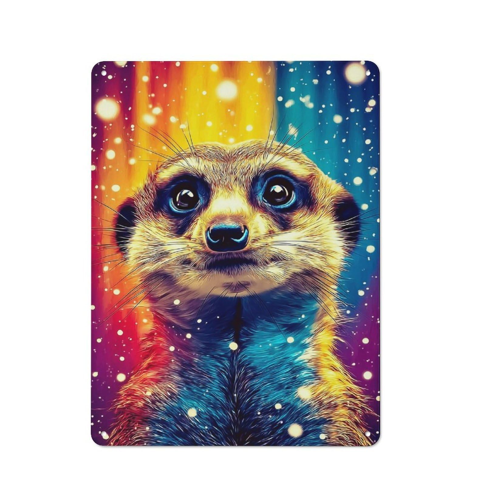 Junmoney Colorful Meerkat Portrait -2 Rustic Metal Wall Sign 40X30cm For Kitchen Or Home Bar, For Garage, Workshop And Man Cave Decoration