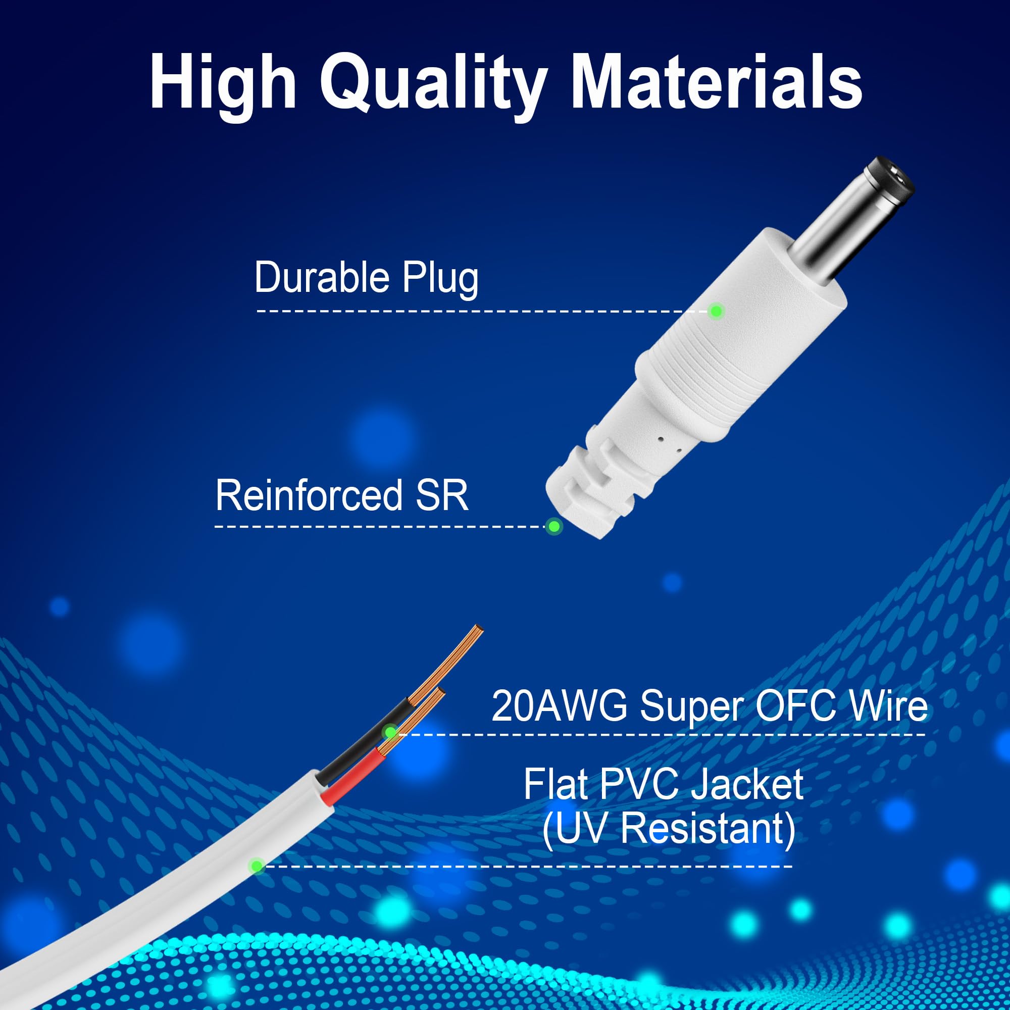 Cable de extensión de alimentación plano de 12 V CC de 40 pies, 5,5 mm x 2,1 mm, cable adaptador de alimentación macho a hembra, compatible con cámara de seguridad CCTV, red IP, DVR independiente