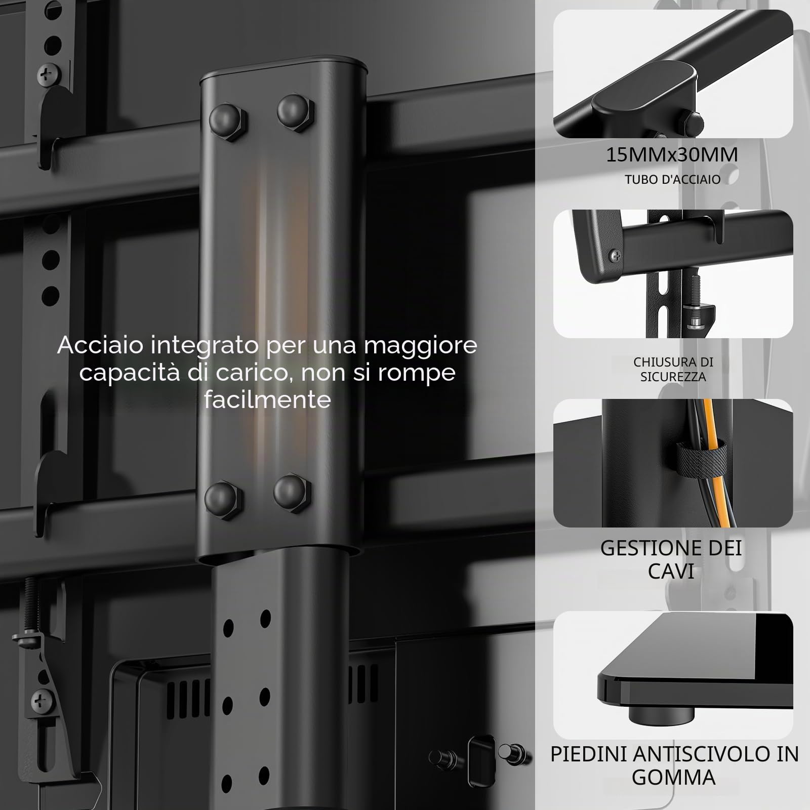 Hemudu Supporto TV da Tavolo, Staffa TV 32 a 70 pollici LCD/LED/Plasma, Supporto TV Universale Girevole 80º, Piedistallo TV 4 Livelli di Regolabile in Altezza, Max 40 Kg, VESA Massimo 600x400 mm