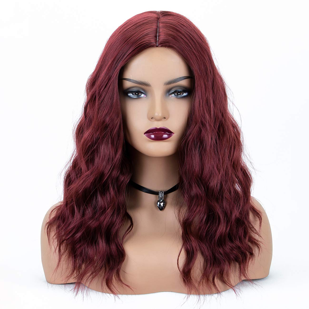 Chantiche Burgundy Wig Long Wavy Synthetic Wig with Middle Parting Natural Burgundy Wigs for Women Full Machine Made Heat Resistant