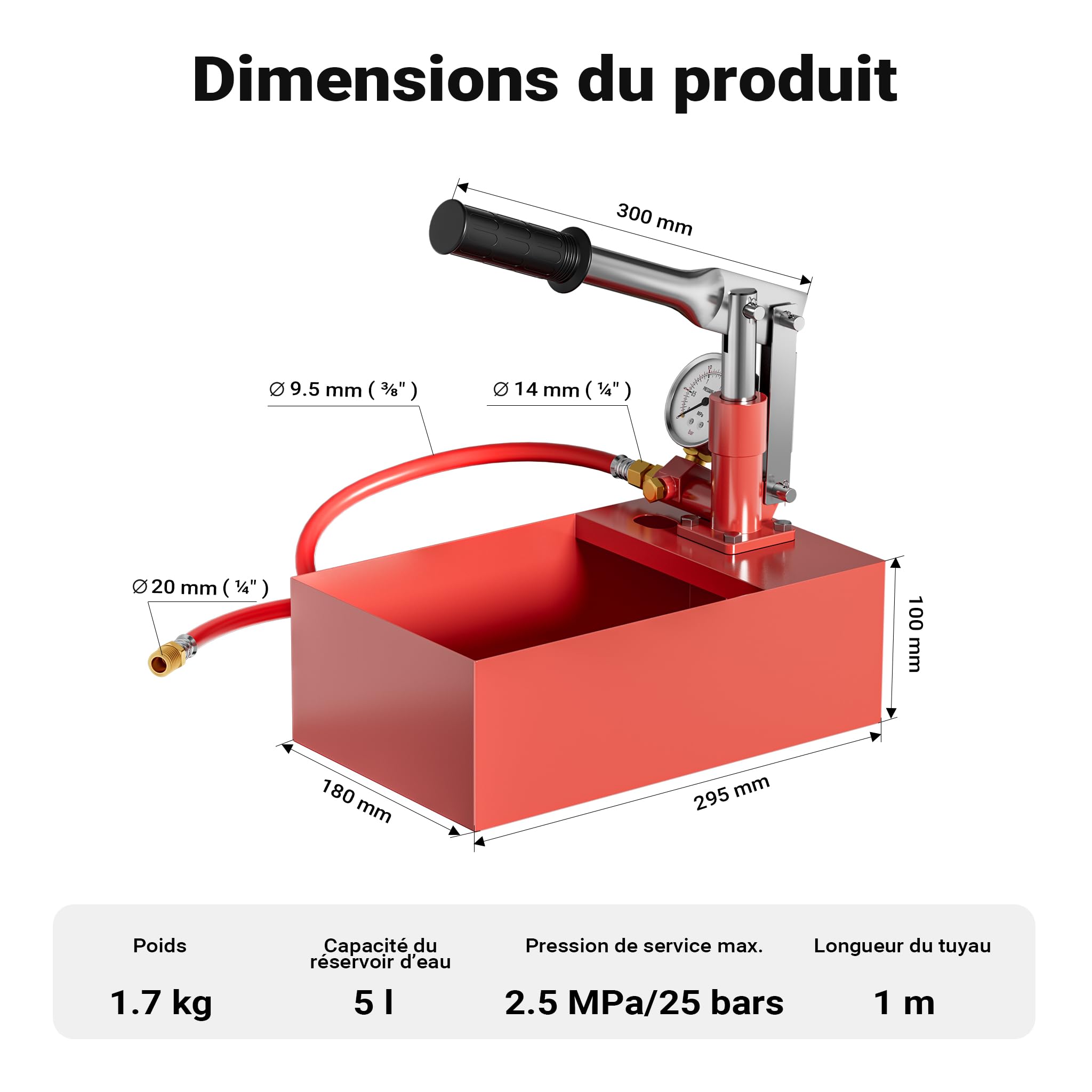 Pompe de remplissage pour Installation Sanitaire Solaire Chauffage Pression d’épreuve de 25 bars