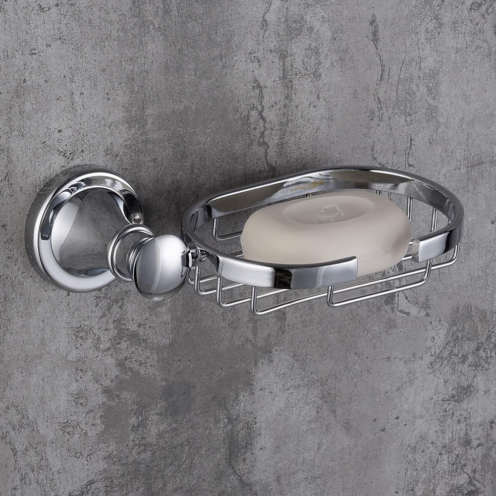 Porte-savon douche mural en laiton de style panier avec fini poli argenté