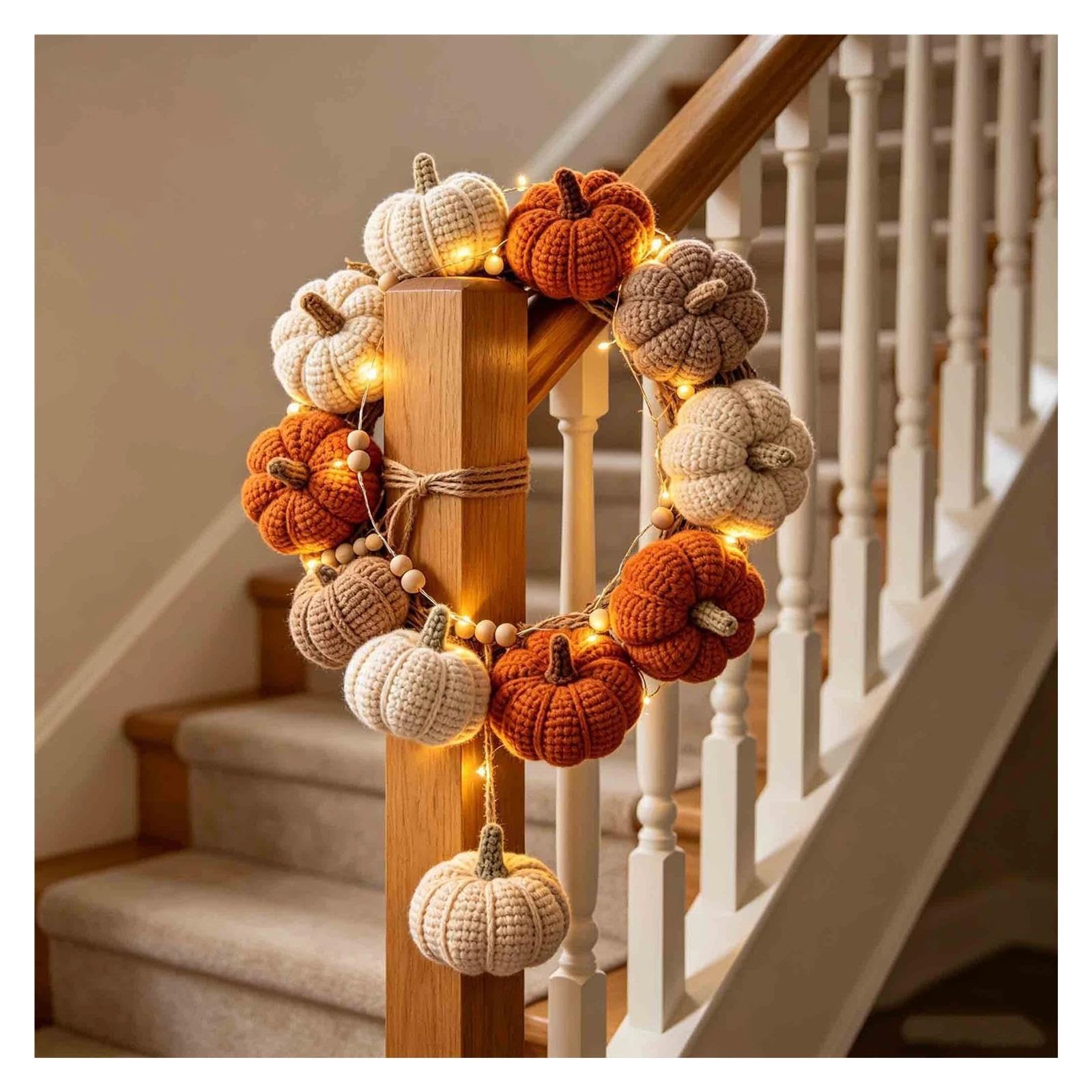 Ghirlanda di zucca all'uncinetto con luci, decorazione di Halloween
