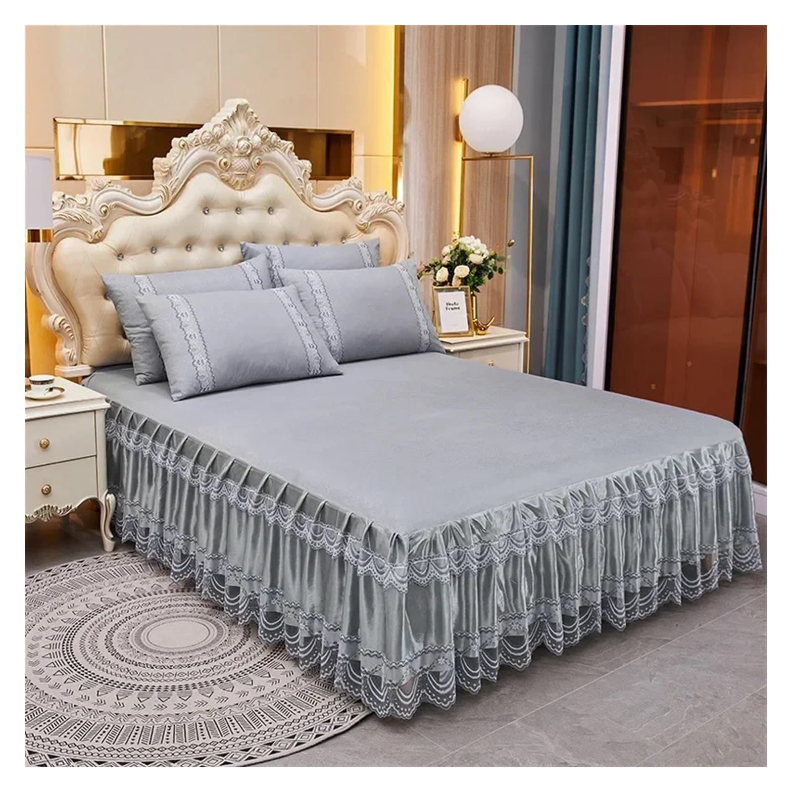 Lace Single Bed Skirt Protector Soft Bedspread Bed Cover Skirt Bedsheet Bedding Decor(Color 10,1PC 150x200cm)