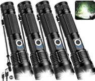 Flashlights Rechargeable LED High Lumens - 4 Pack 90&comma;000LM Super Bright Flashlight&comma; Adjustable Powerful Flash Light with 5 Modes&comma; Waterproof Handheld Flashlight for Home&comma; Camping &lpar;4&rpar;