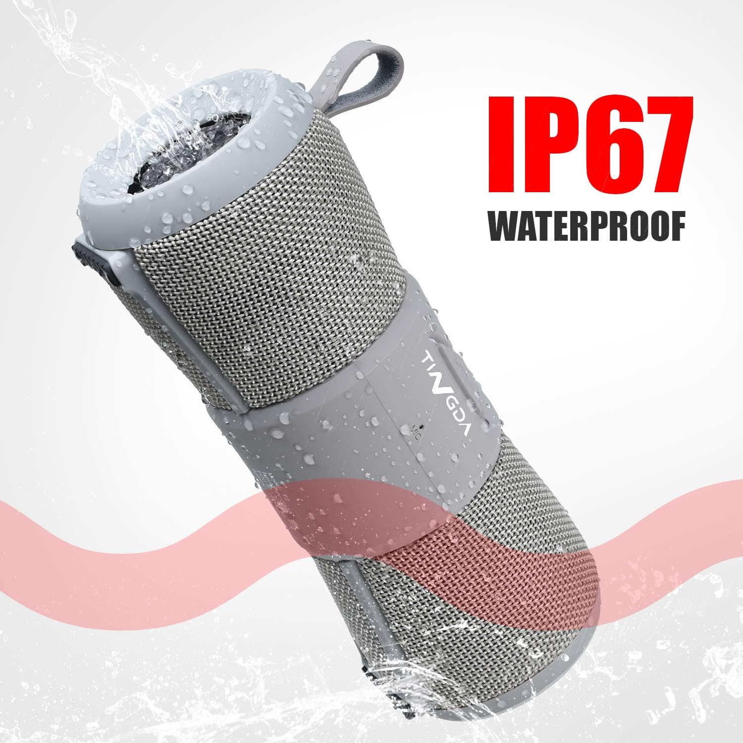 Tingda Bluetooth Speaker Portable, IPX7 Waterproof Shower Speaker, 10H Playtime, 12W stereo bass sound, Built-in Mic, Handsfree, 2000mAh battery for shower, pool, baiking, camping-Grey