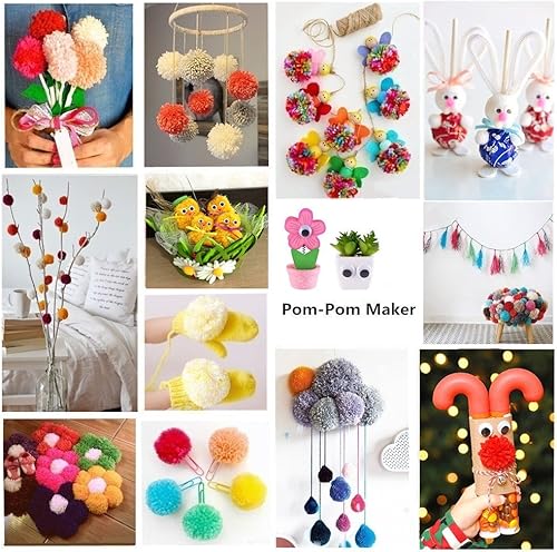 Miniatura 8 de Máquina para hacer pompones, 4 tamaños para hacer pompones, agujas tejedoras de bolas de esponja, manualidades, juego de herramientas para tejer de