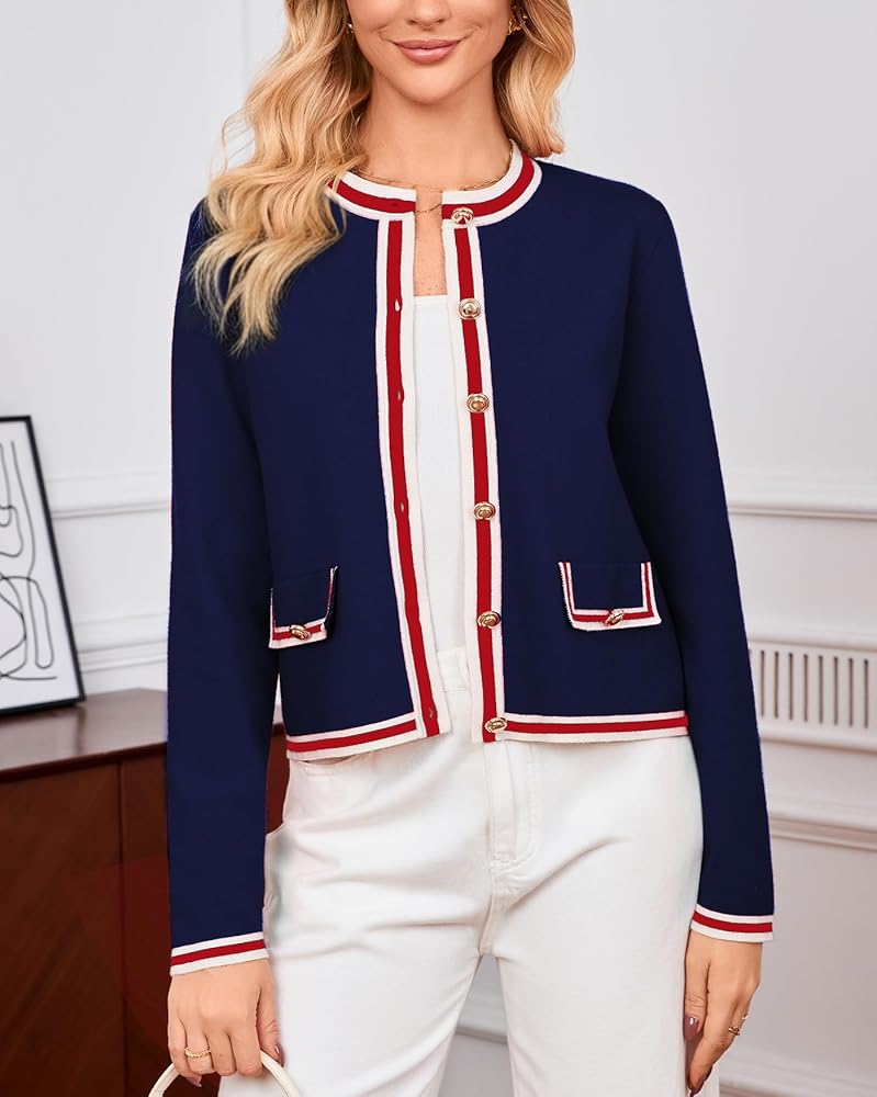 YEXPINE Women's Cardigan Sweater Open Front Color Block