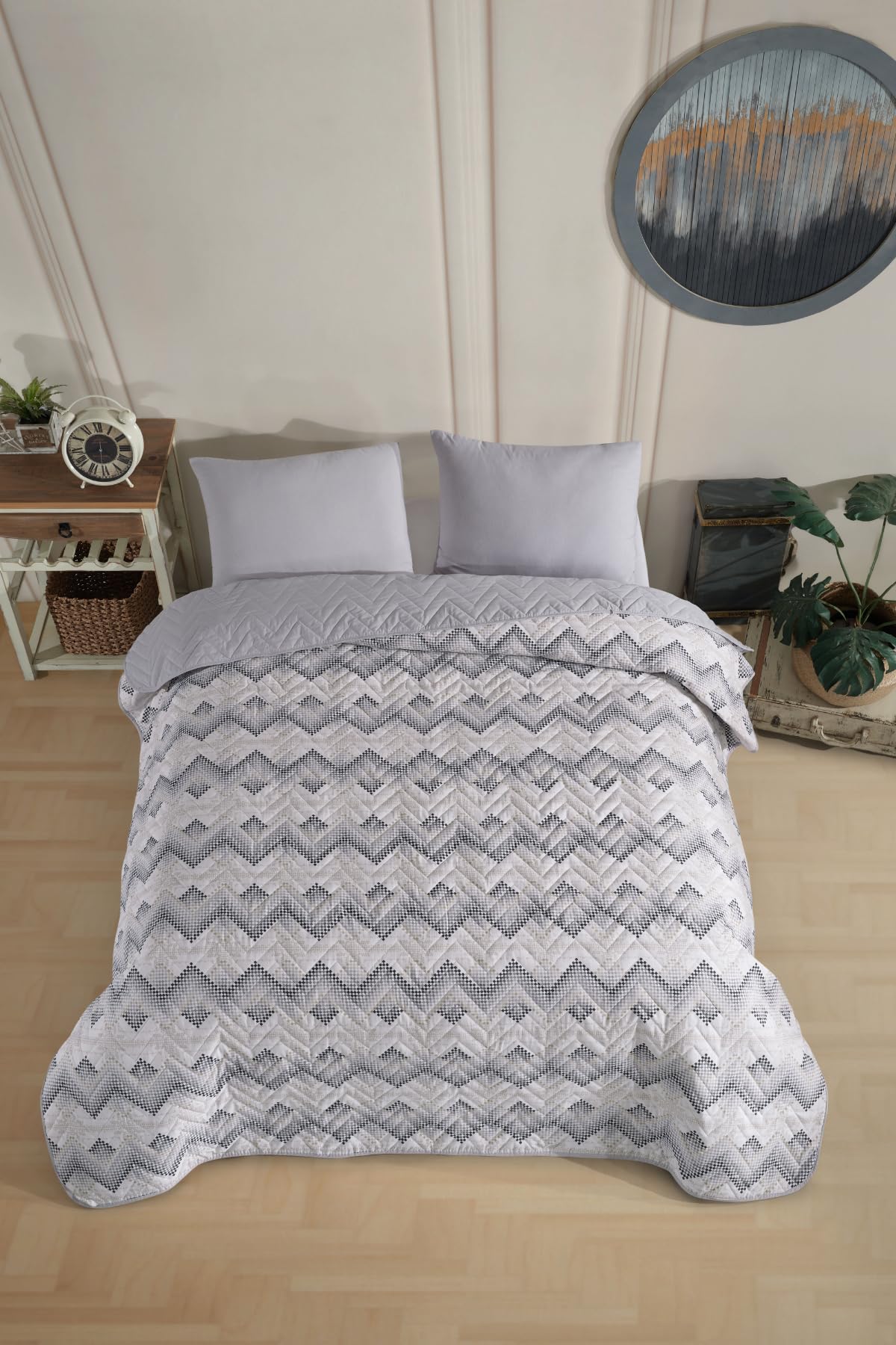 Formeya Tek Kişilik Desenli Kapitone Çift Taraflı Renkli Pike Yatak Örtüsü Takımı 160x230 cm…