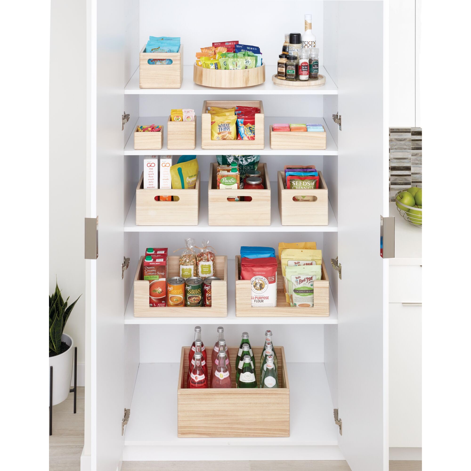 iDesign The Home Edit Series, Lazy Susan con separador etraíble, Madera, Natural