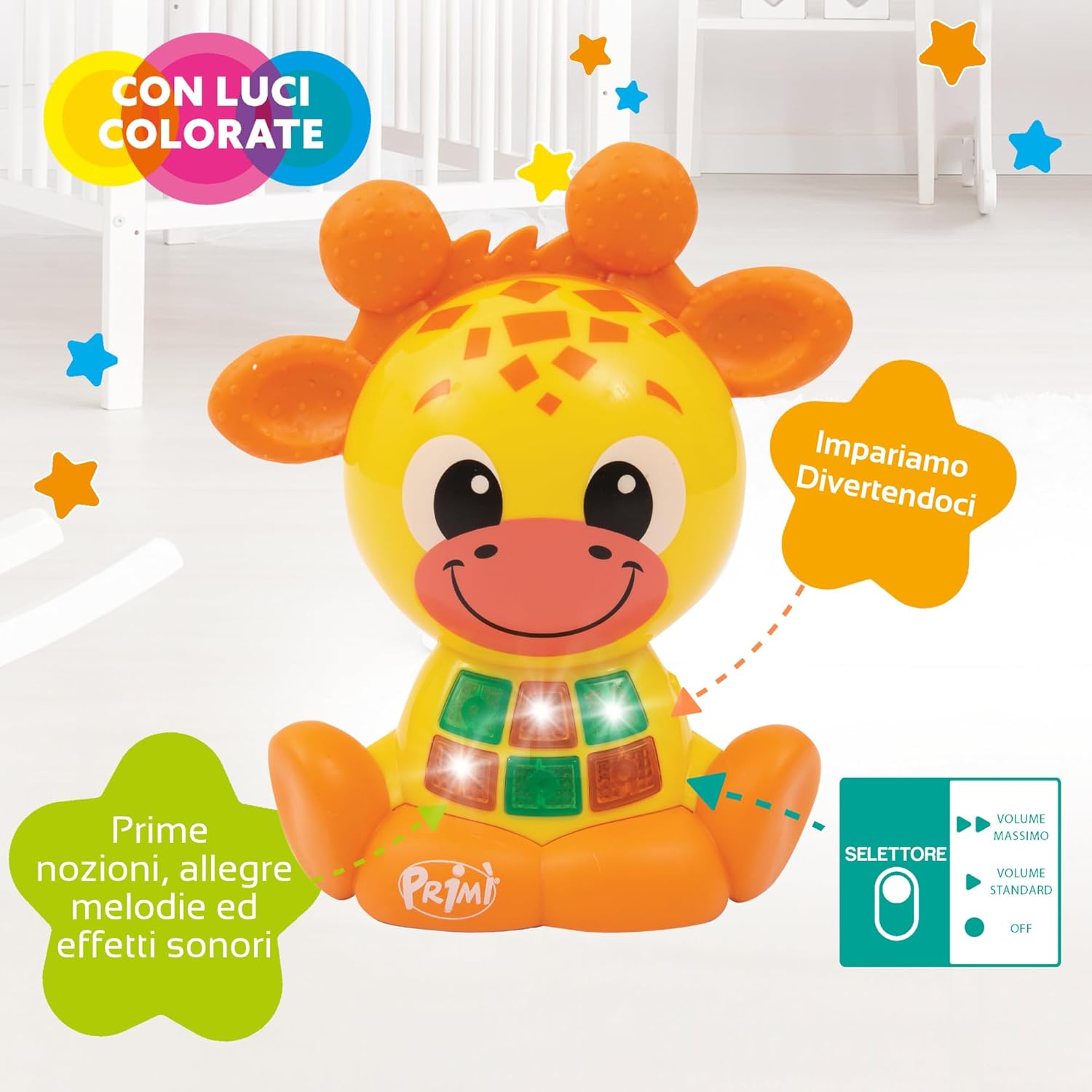 Musical Giraffe, Interactive Game in Italian with Lights, +20 Sounds and Educational Songs, Tactile Ears and Adjustable Volume