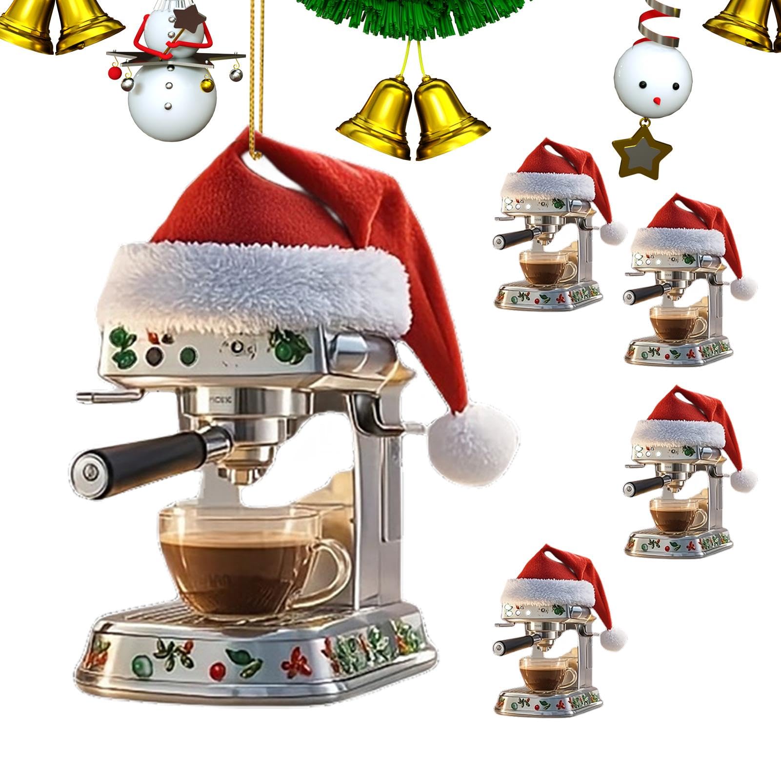 Coffee Maker Christmas Ornament - Christmas Coffee Decorations | Espresso Machine Ornament | 5x Acrylic Coffee Shop Christmas Decor | 2d Flat Cafe Hangable Ornament for Coffee Lover Holiday Decoration
