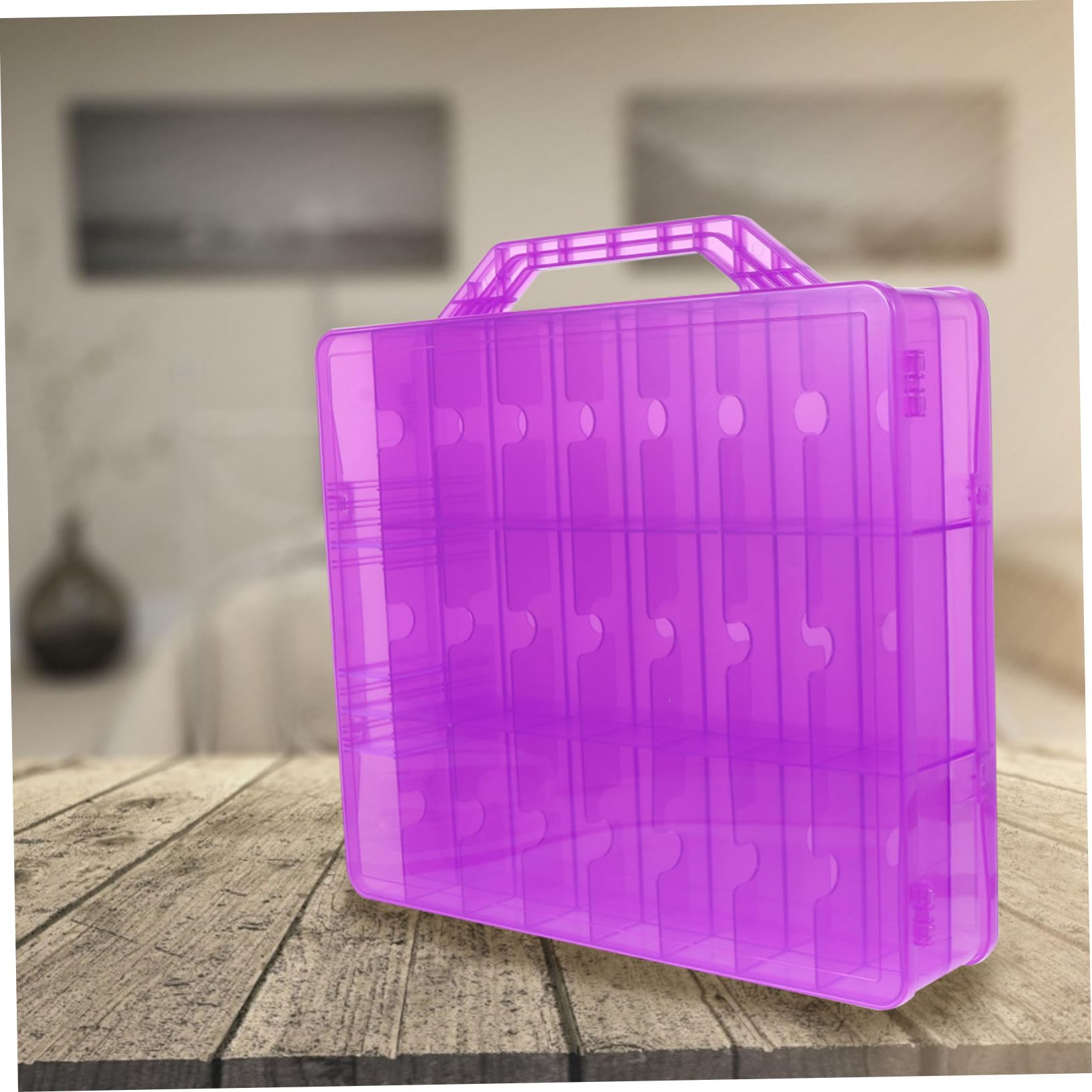 Scatola Porta Smalto da 48 Scomparti in Plastica Porpora | Manico Comodo, Chiusura Pratica, Scomparto Rimovibile, Partizione Scientifica