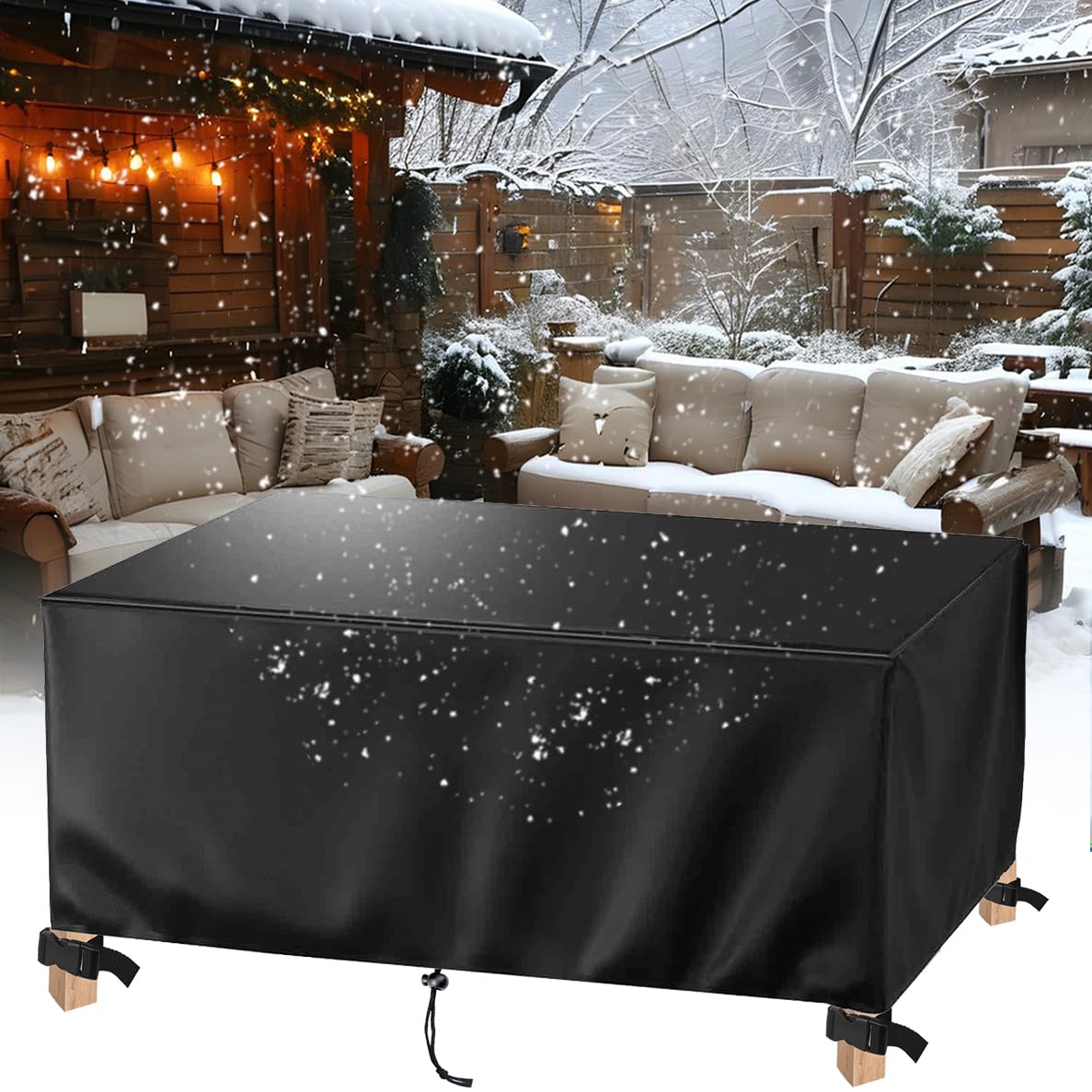 Gartenmöbel Abdeckung Wasserdicht, 200x130x120cm/TxBxH 420D Oxford Anti-UV Reißfest Rechteckige Paletten Möbel Abdeckung für Gartenmöbel Winterfest Gartentische Schutzhülle Terrassenmöbel Sitzgruppe