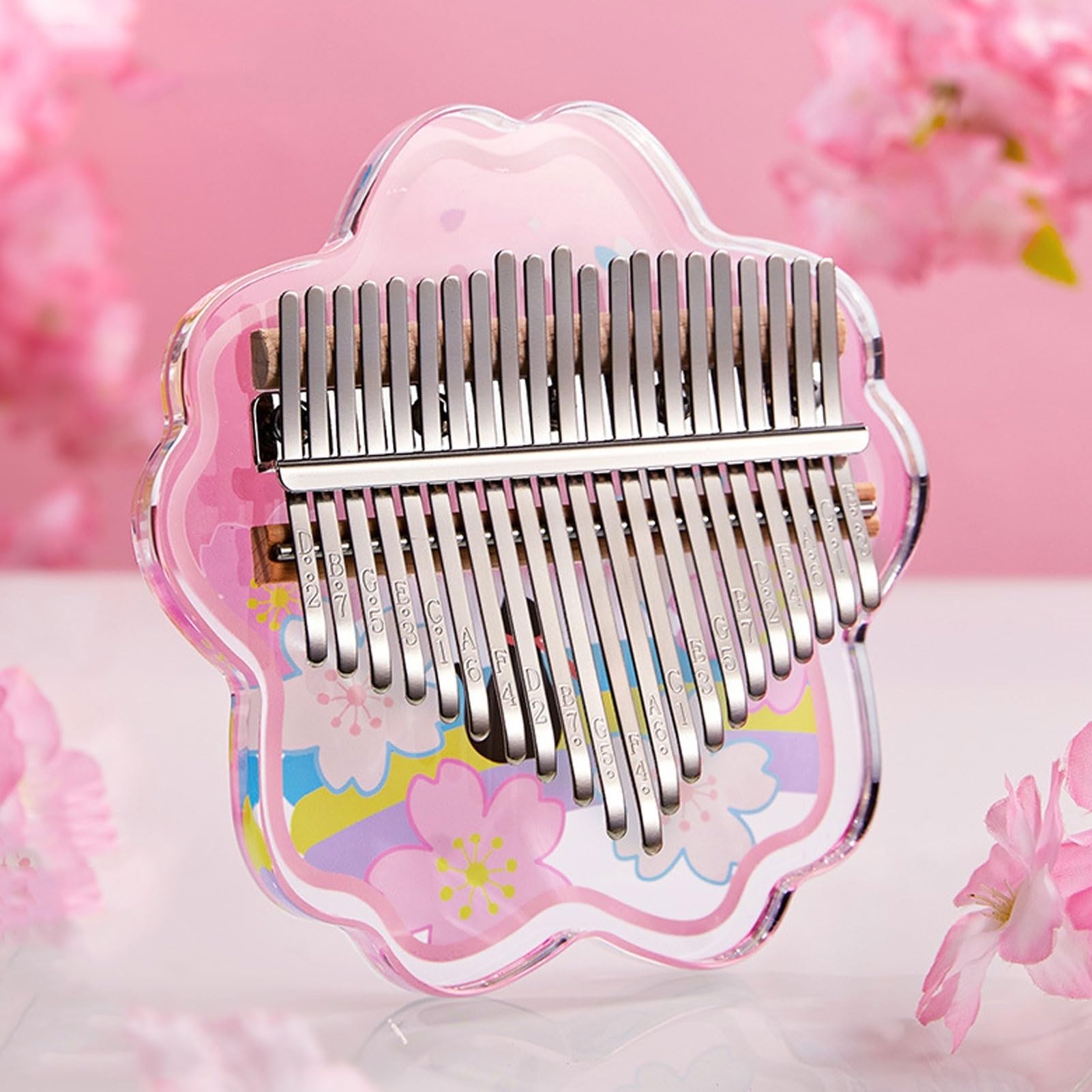 Kalimba Piano à Pouces 17, 21 Touches Piano à Doigts Avec Sac De Transport Marteau D'accordage Sakura Acrylique Cristal Instrument De Musique for Débutants(21-note - cherry blossom)