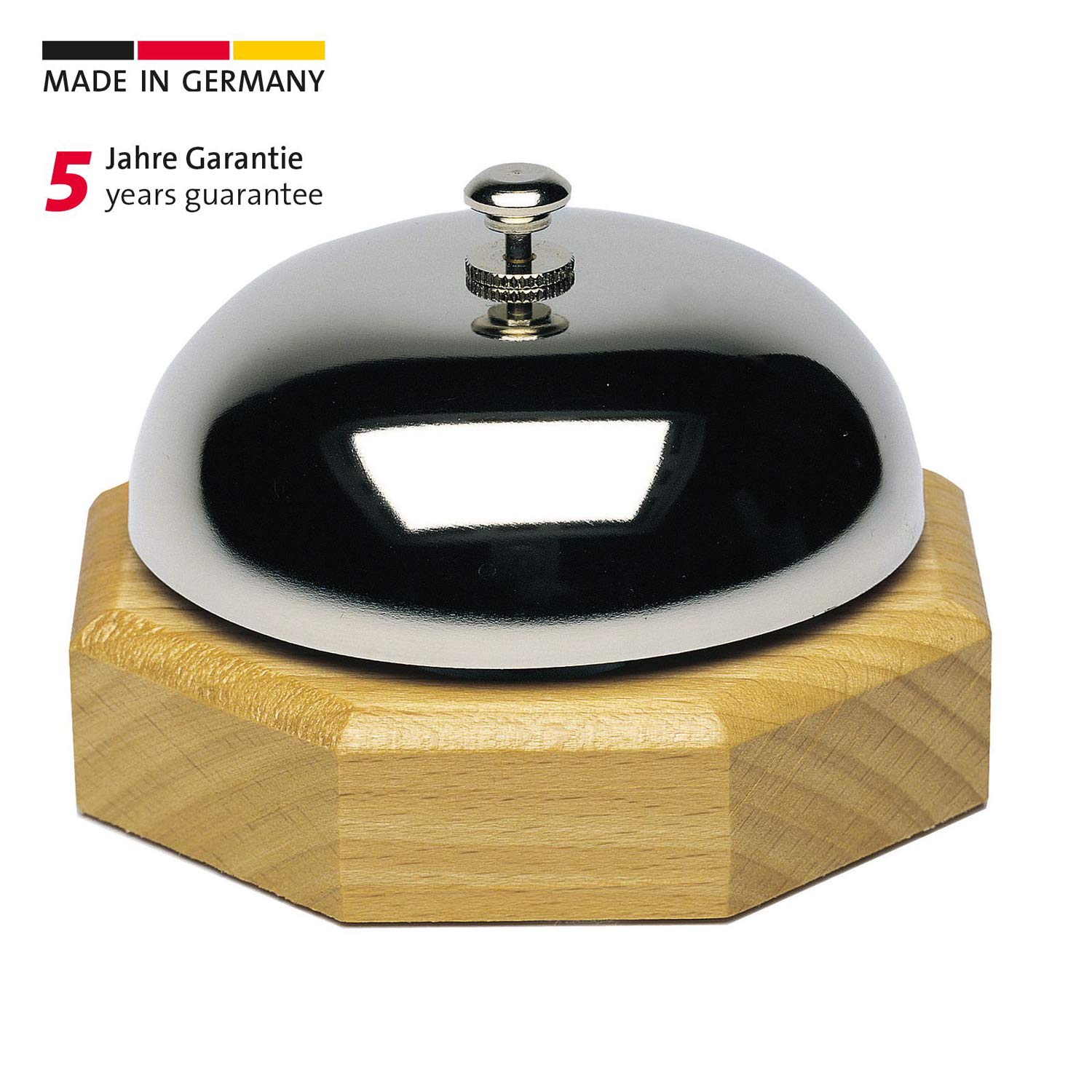Westmark Campanello da tavolo/reception, ø 9,1 cm, Suono chiaro, Legno/Acciaio (cromato lucido), Argento/Marrone chiaro, 63202230